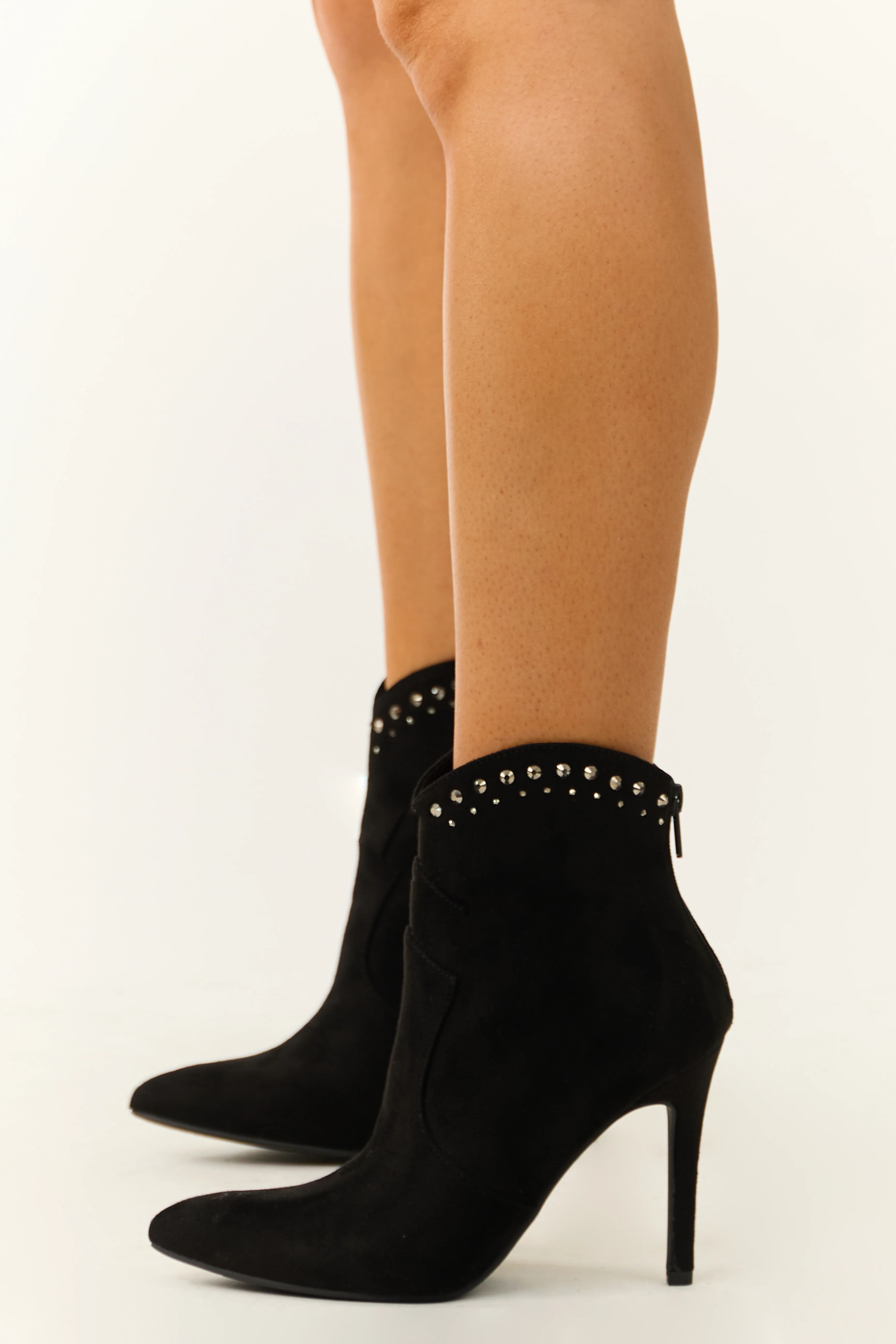 Black Rhinestone Detail High Heel Ankle Booties - Image 6