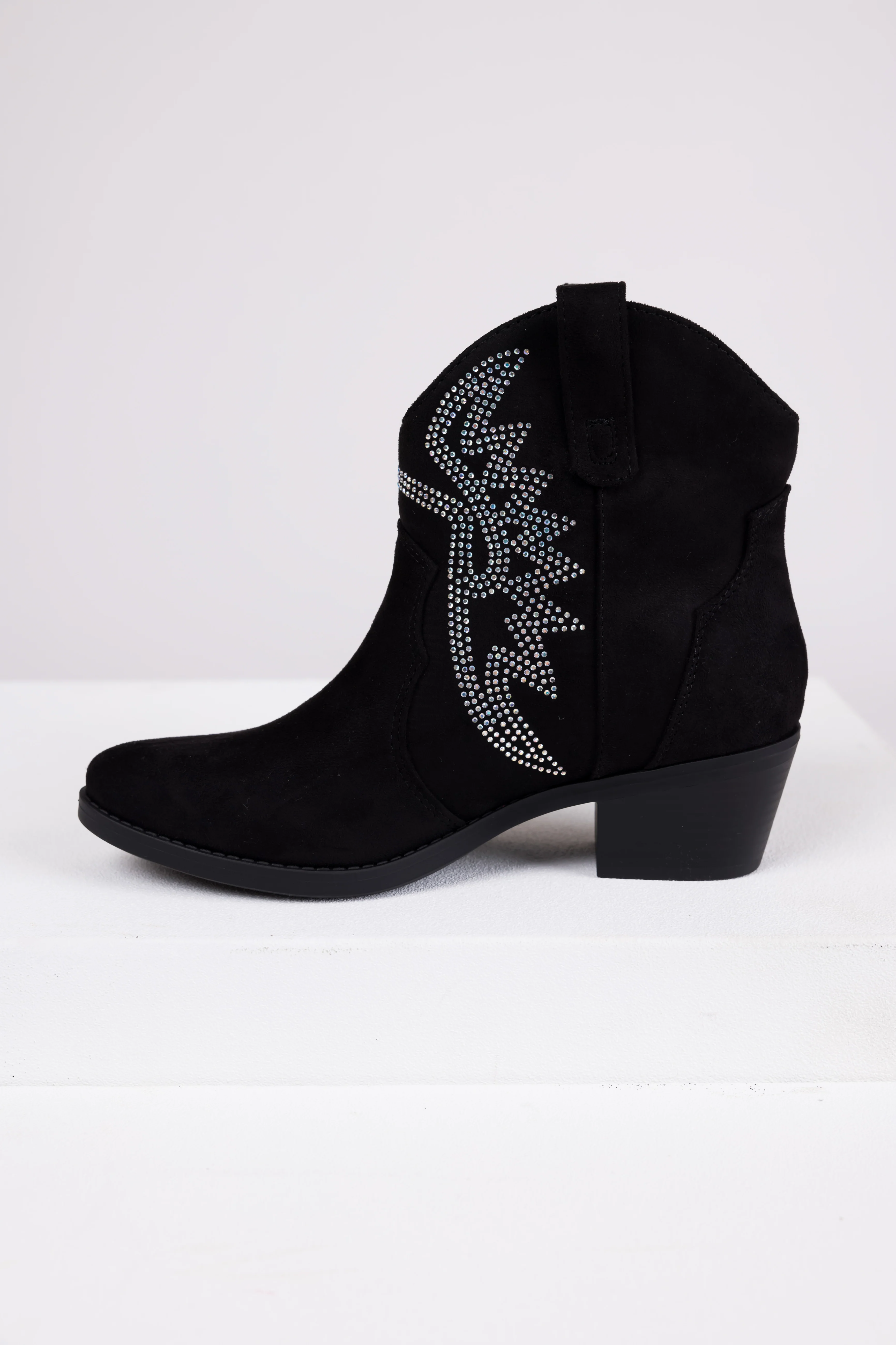 Black Rhinestone Detail Western Booties - Image 3
