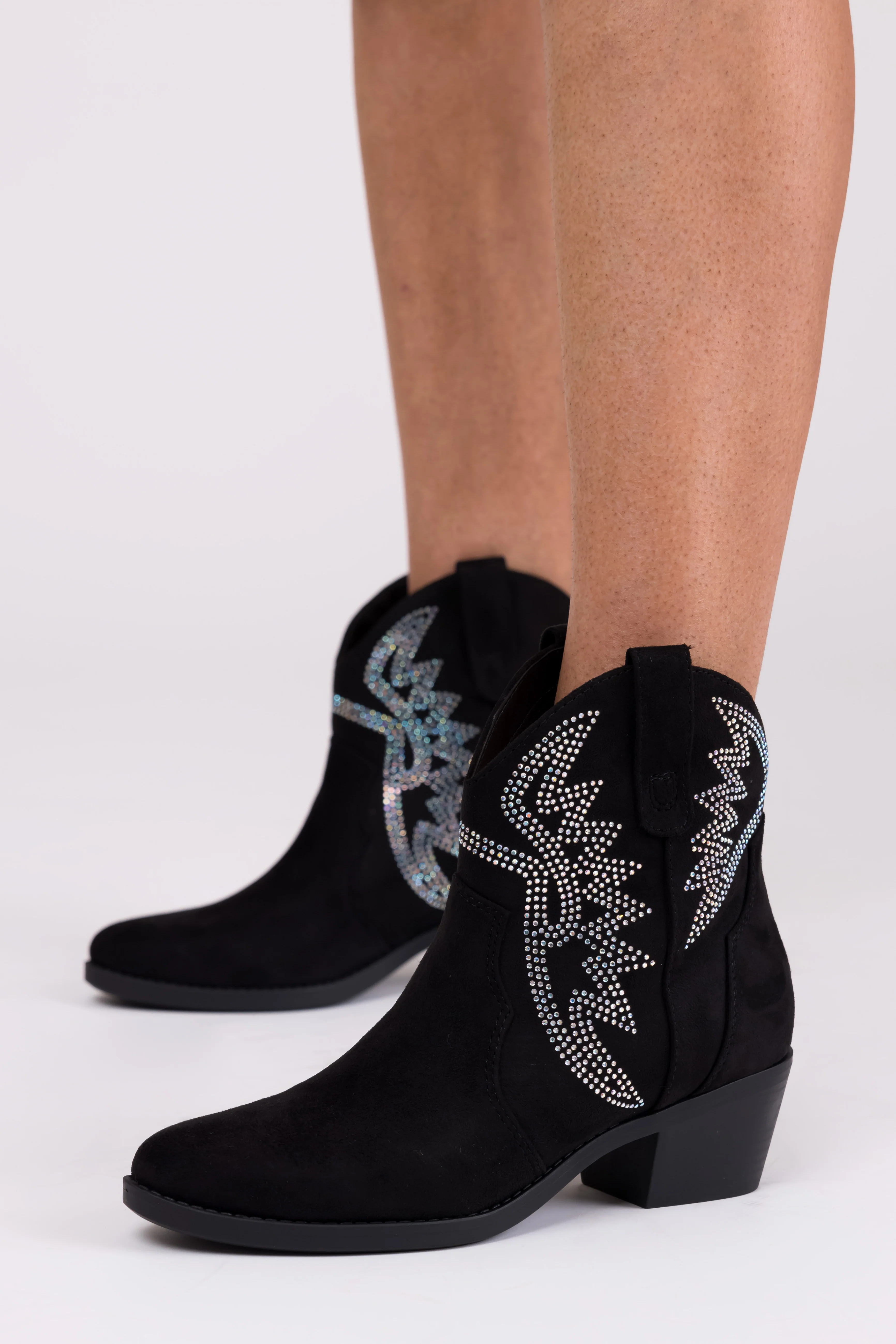 Black Rhinestone Detail Western Booties - Image 4