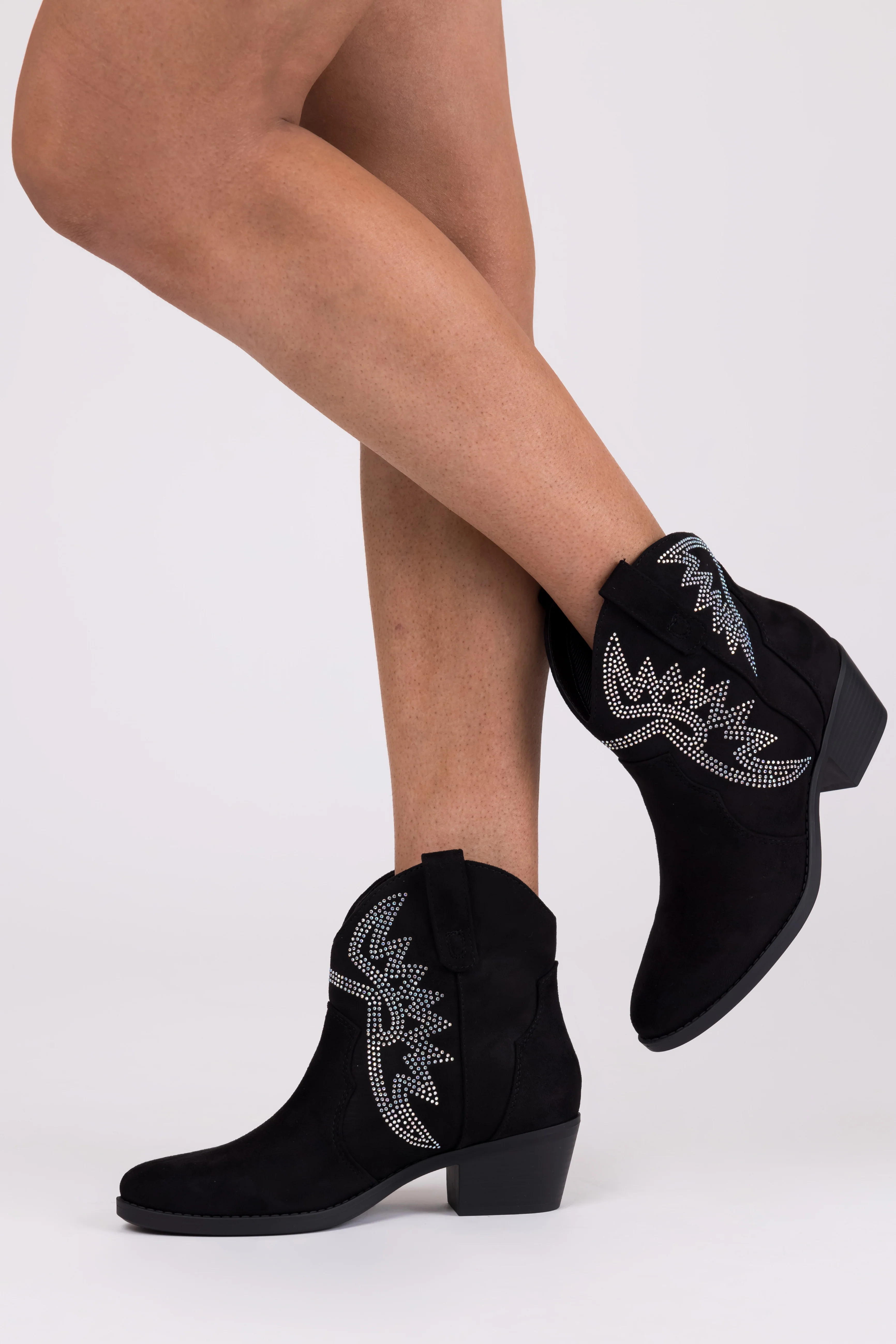 Black Rhinestone Detail Western Booties - Image 5