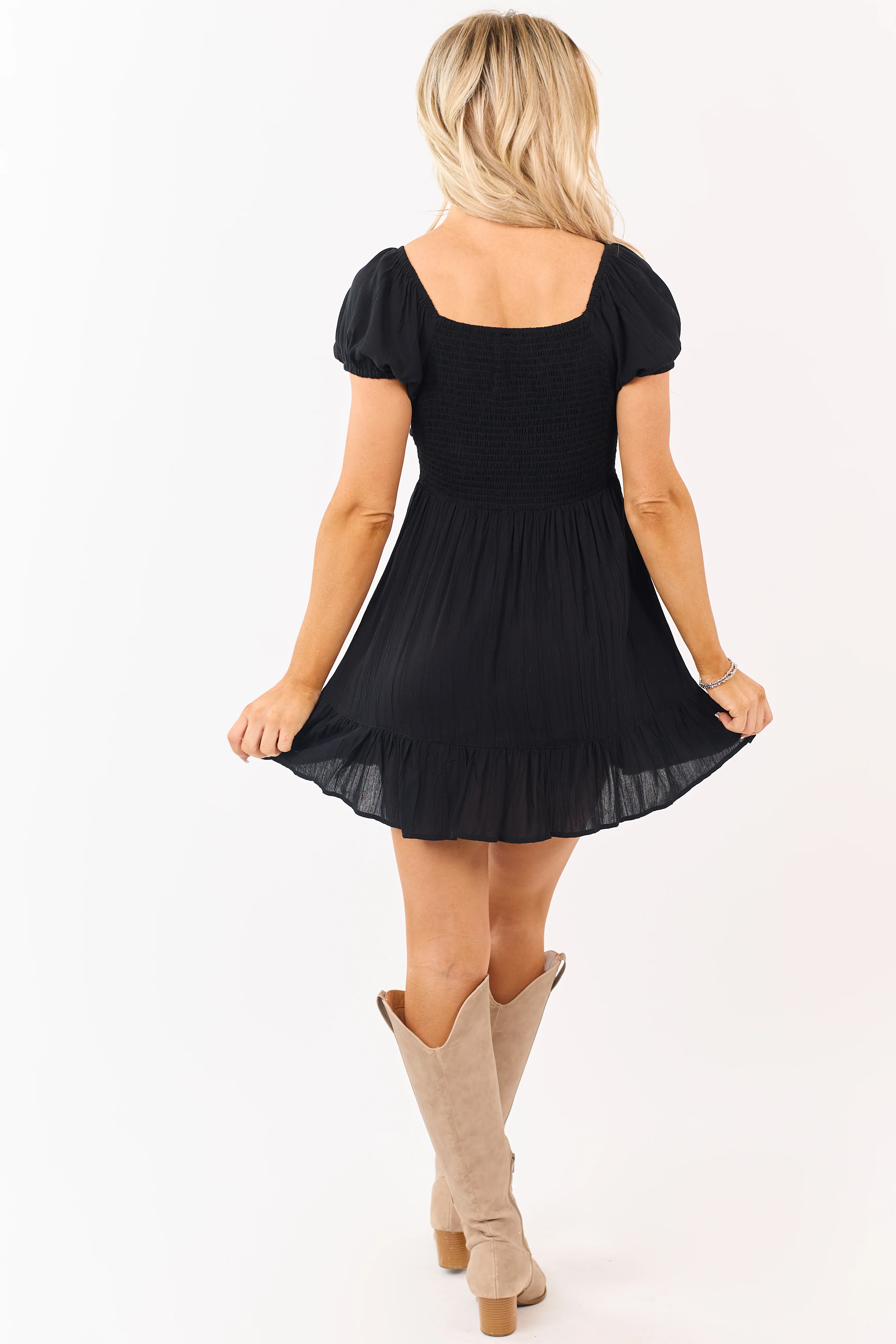 Black Short Sleeve Square Neck Mini Dress - Image 6