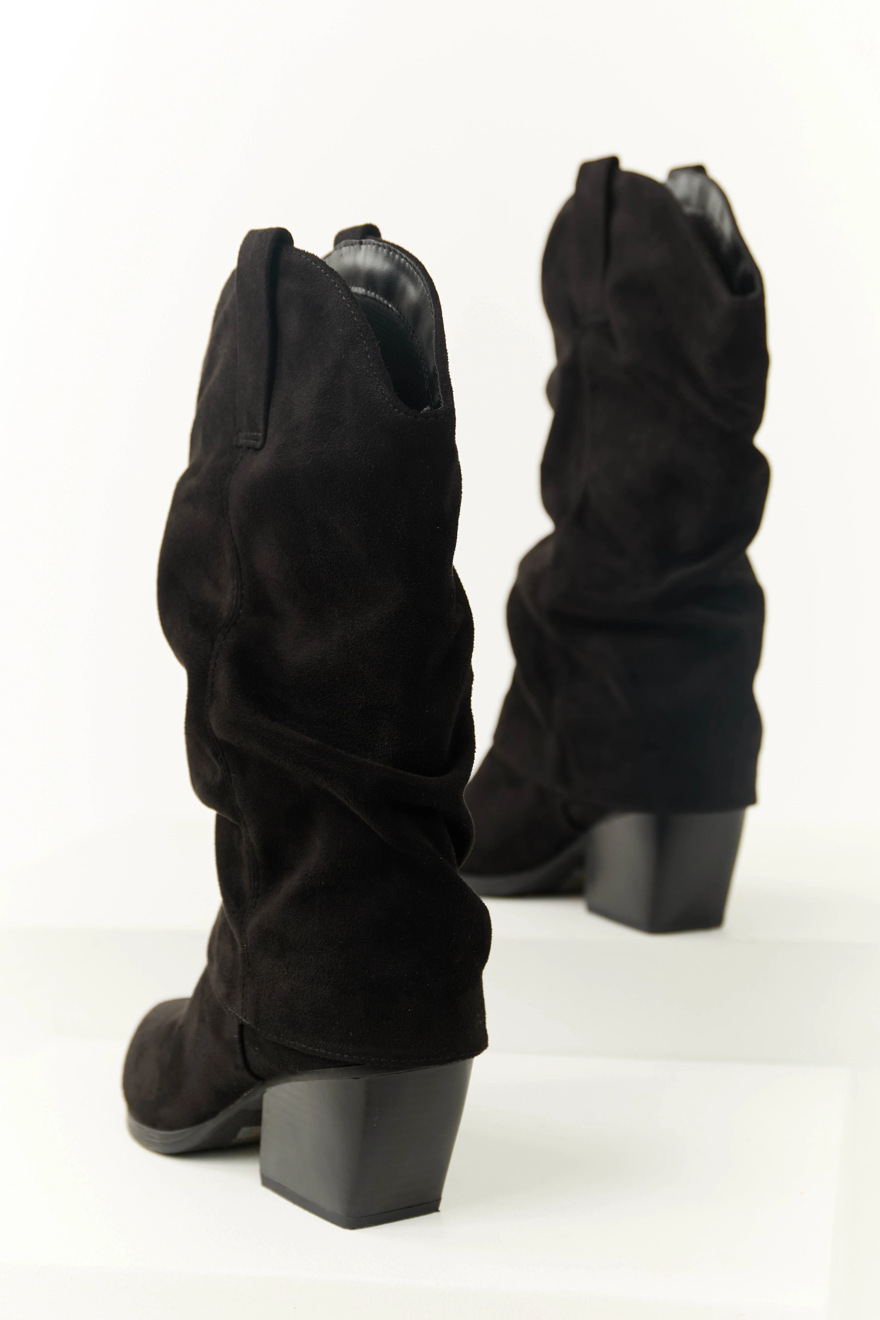 Black Slouchy Mid Calf Pointed Toe Boots - Image 3