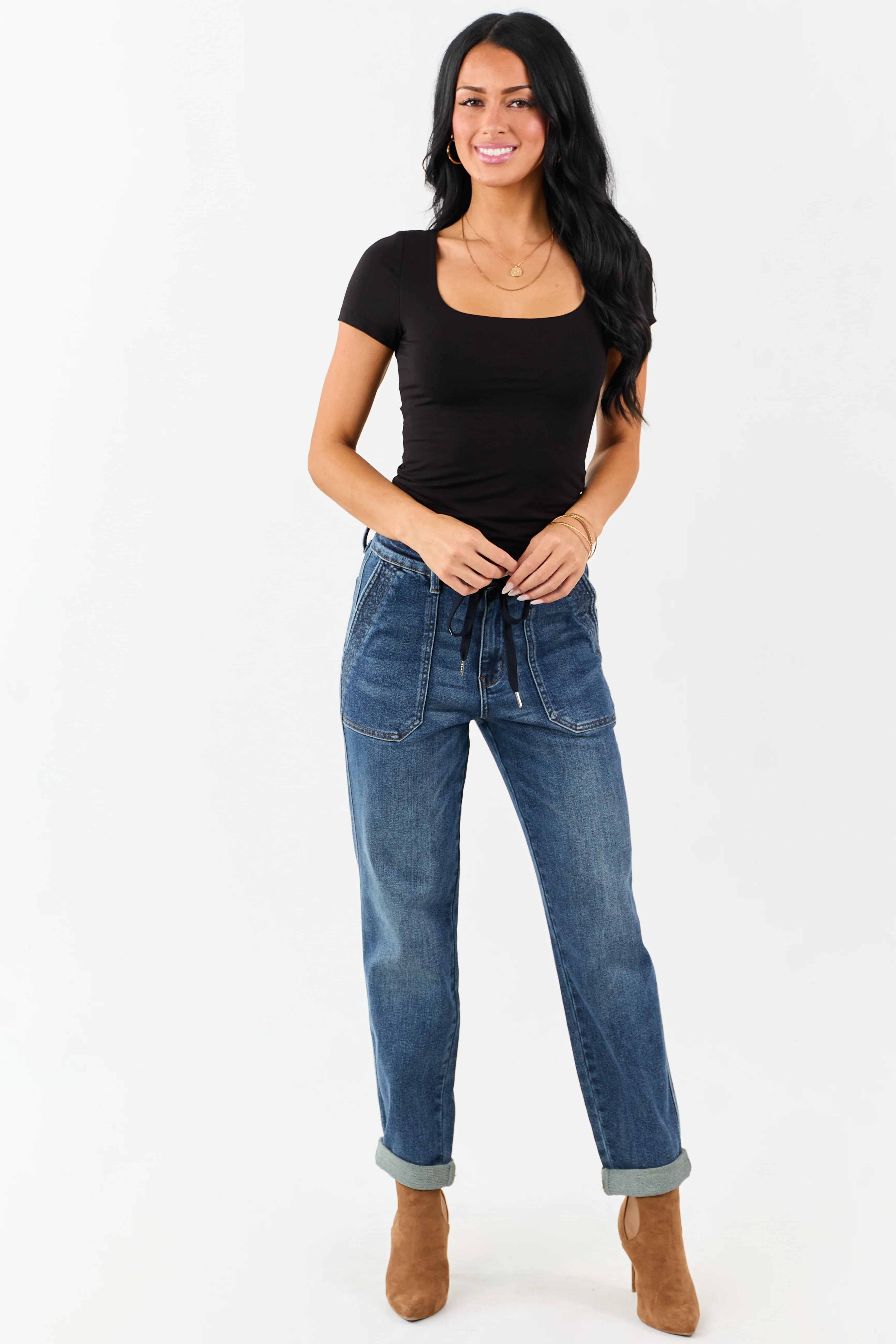 Black Soft Knit Double Layer Short Sleeve Fitted Top - Image 2