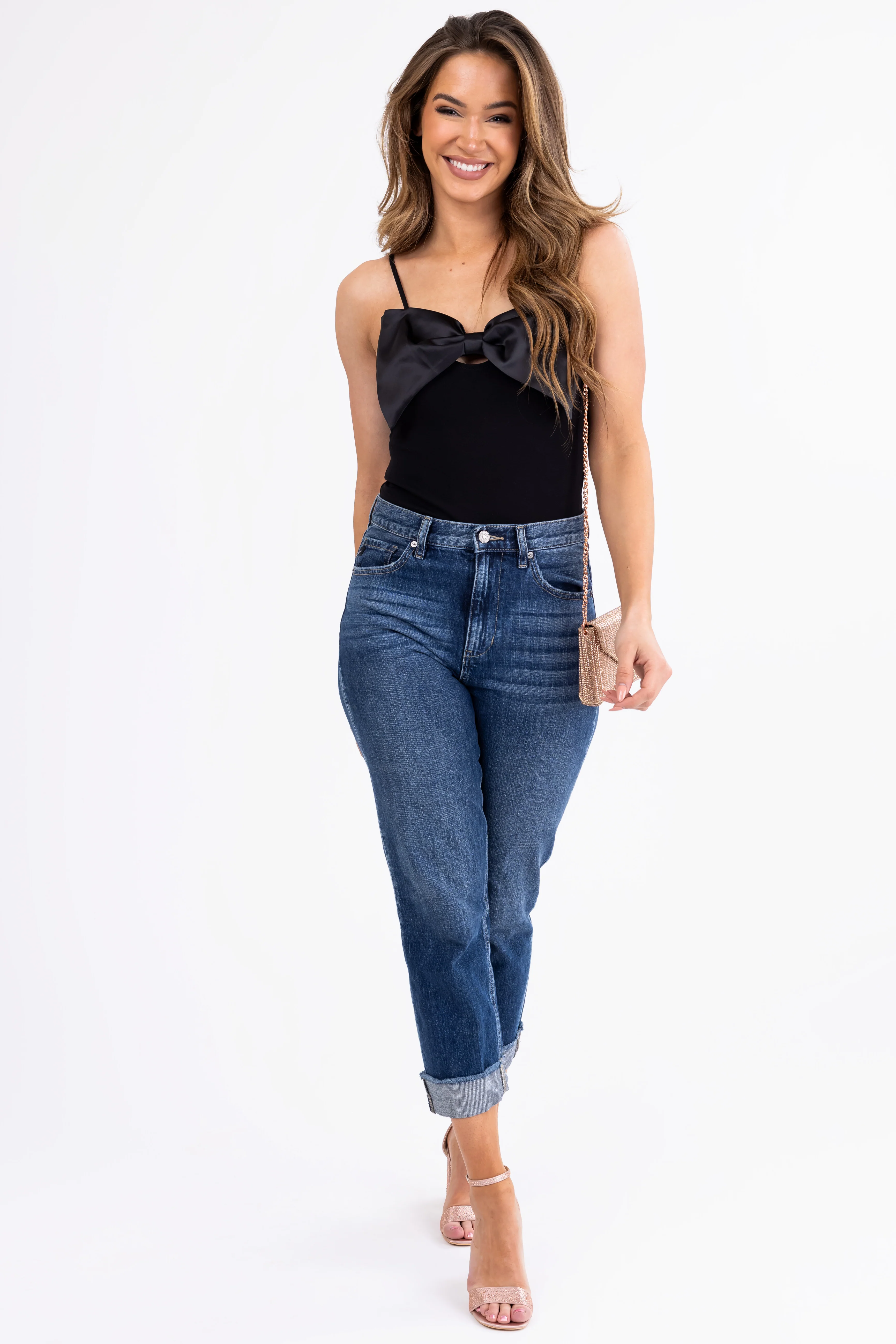 Black Spaghetti Strap Bodysuit with Satin Bow - Image 3