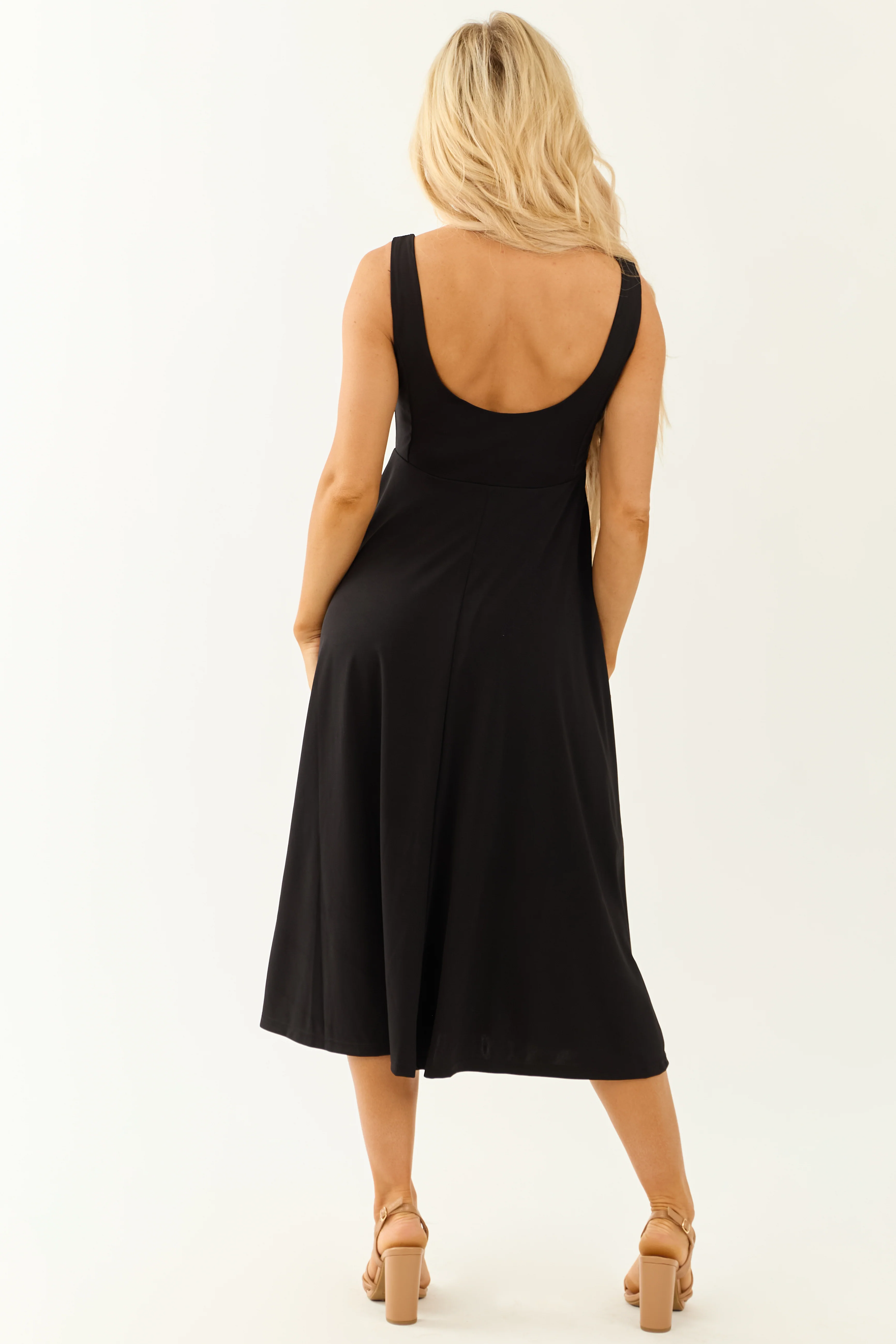 Black Square Neckline Sleeveless Midi Dress - Image 5