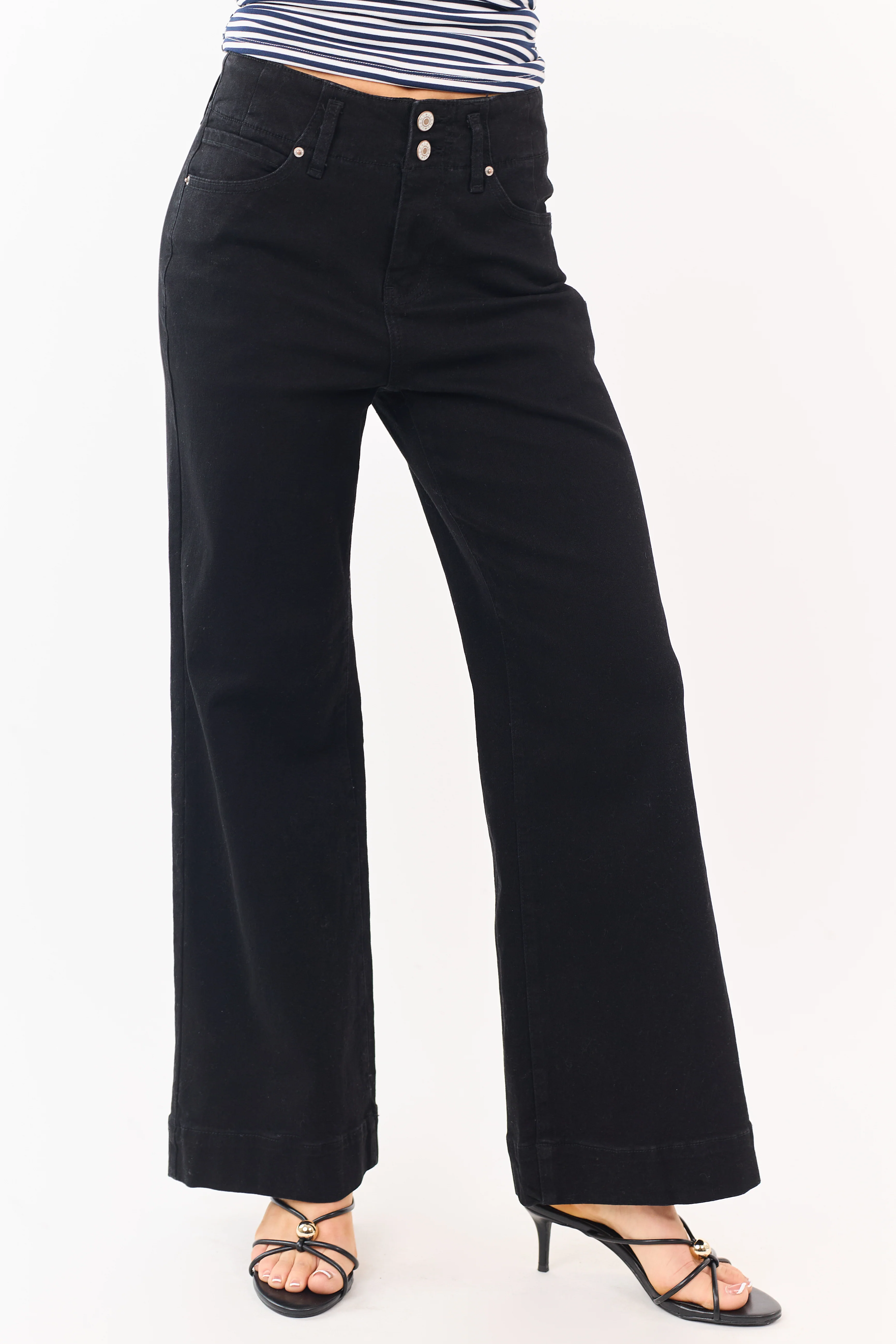 Black Stretchy Wide Leg High Rise Jeans - Image 2