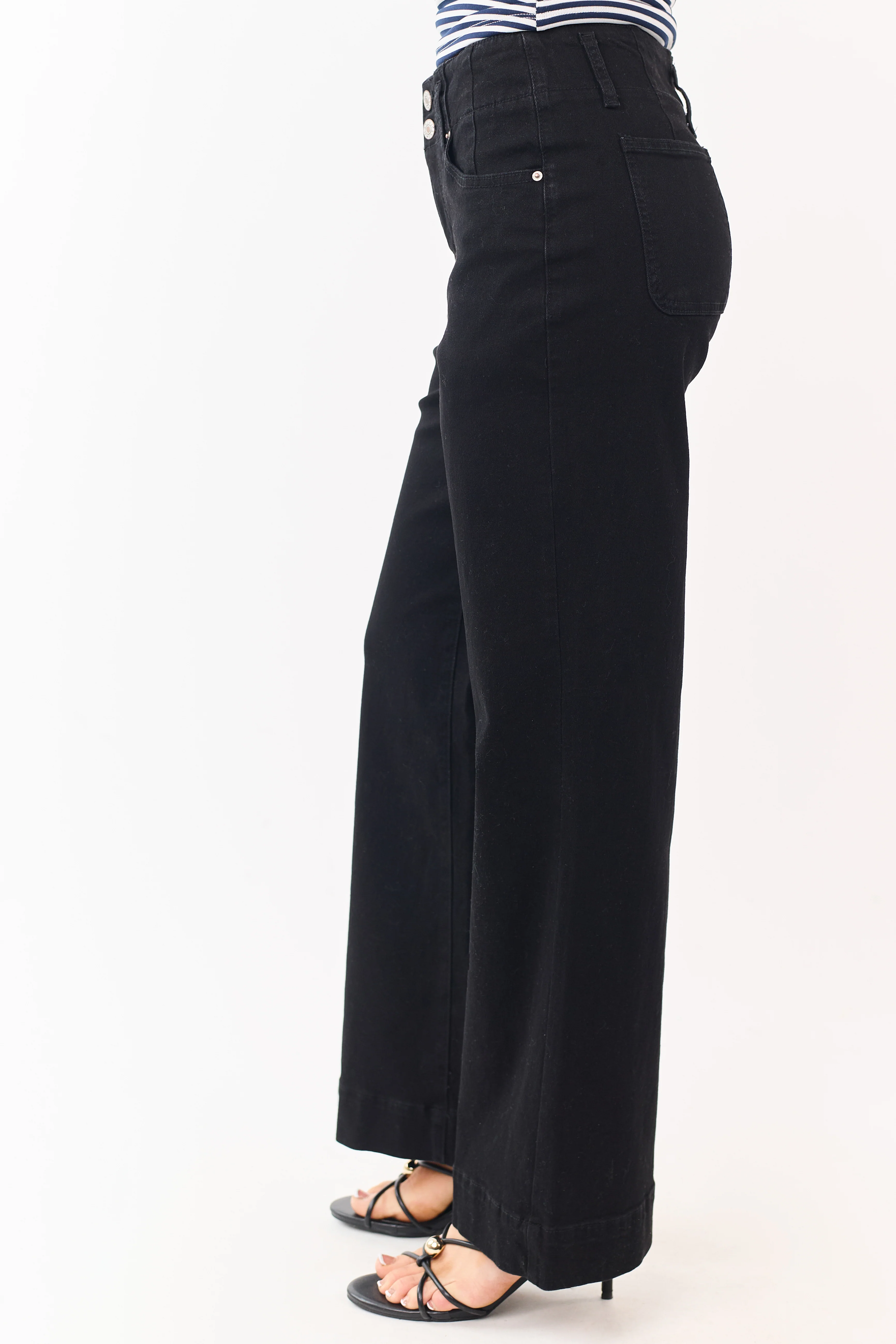 Black Stretchy Wide Leg High Rise Jeans - Image 3