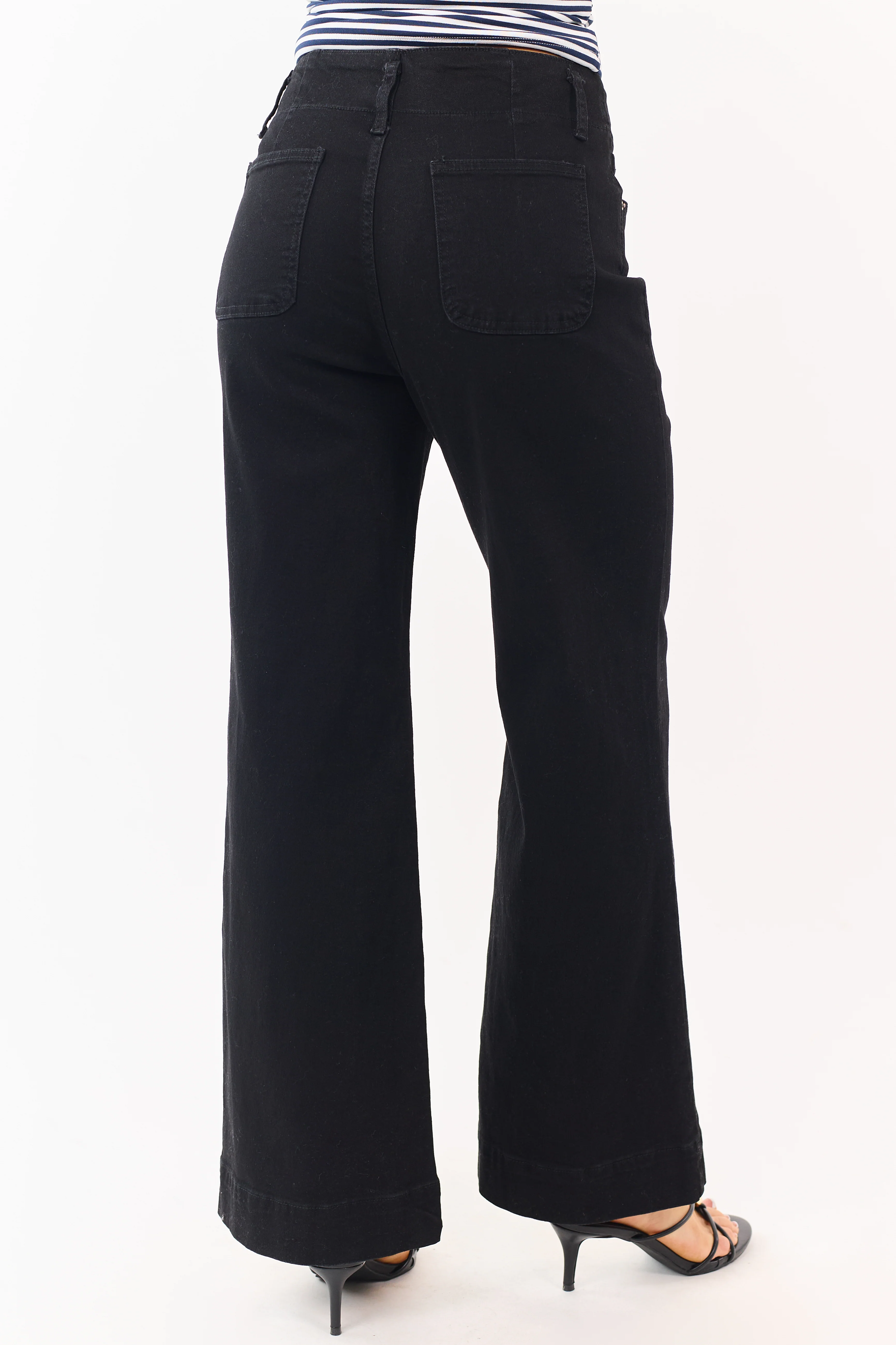 Black Stretchy Wide Leg High Rise Jeans - Image 4