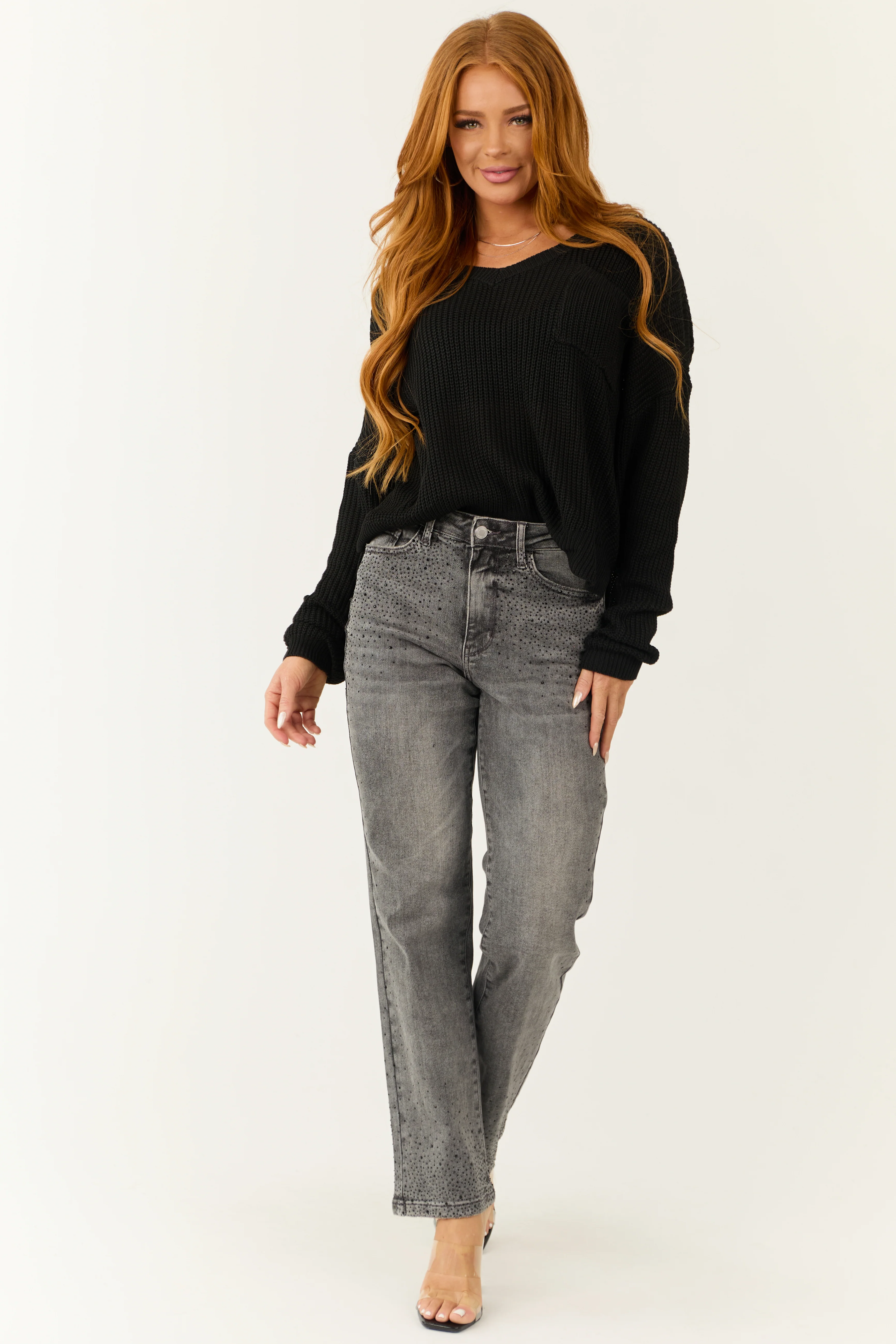 Black V Neck Chest Pocket Knit Sweater - Image 4