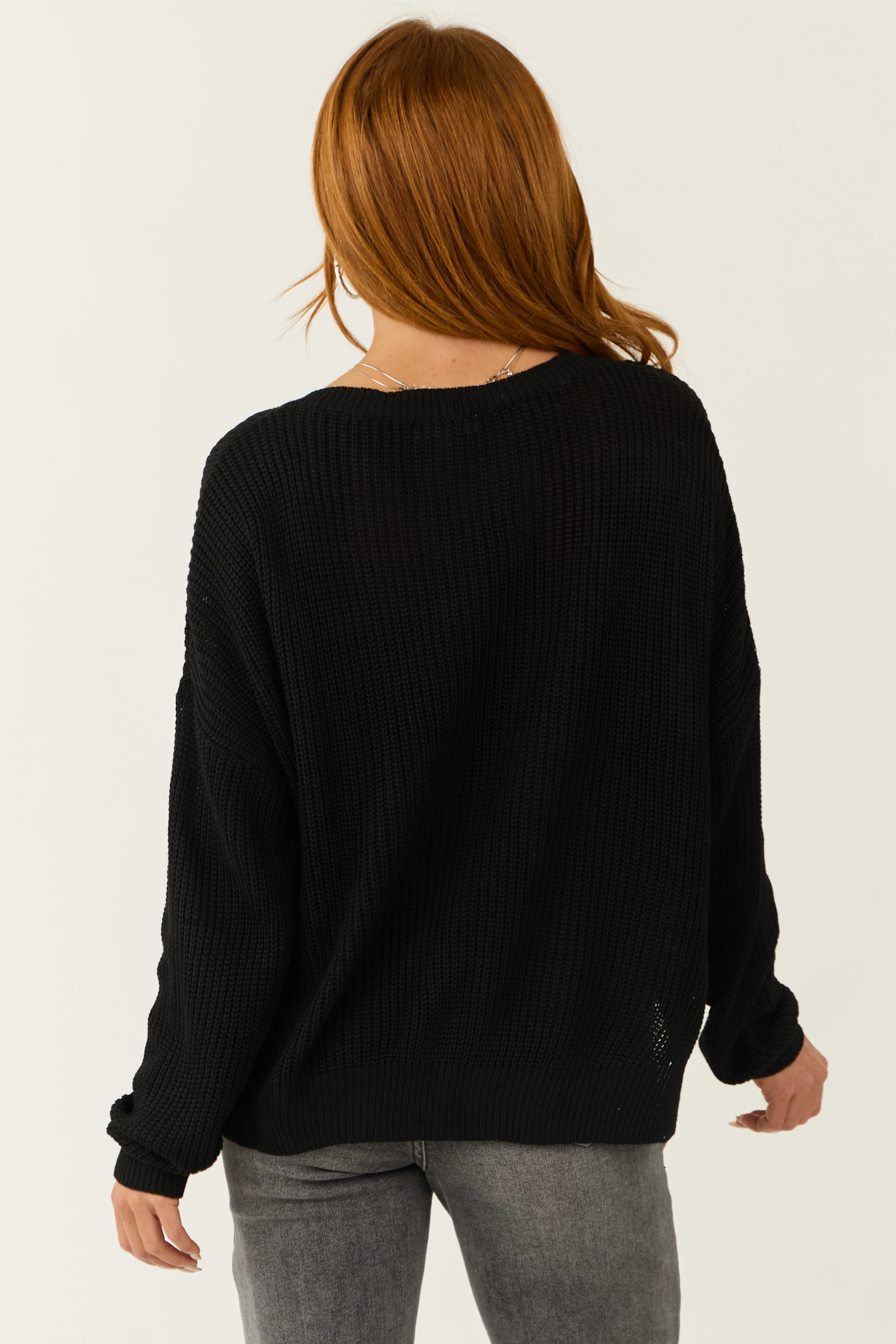 Black V Neck Chest Pocket Knit Sweater - Image 6
