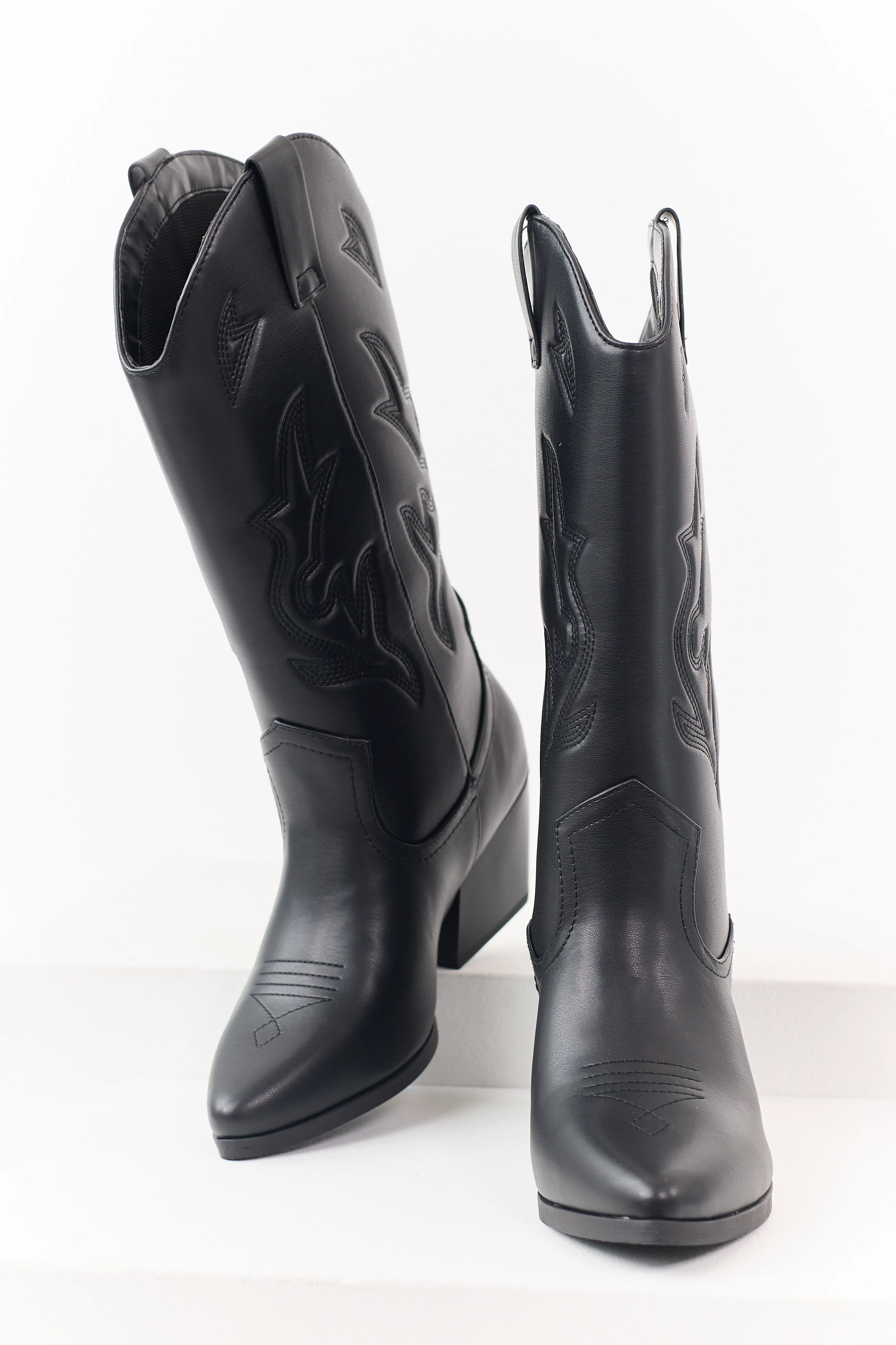 Black Western Embroidered Cowboy Boots - Image 2