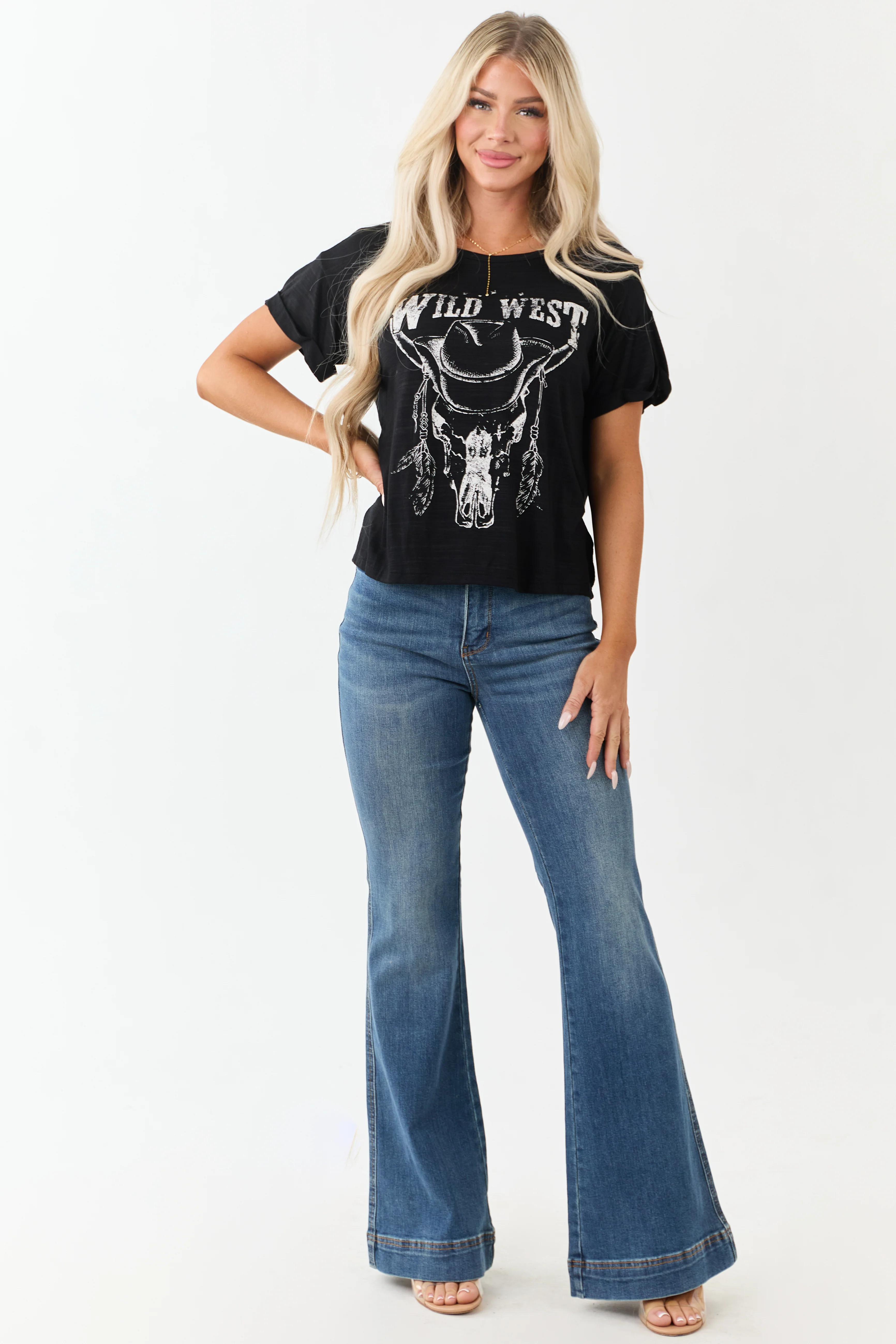 Black 'Wild West' Graphic Short Sleeve Cotton Top - Image 2