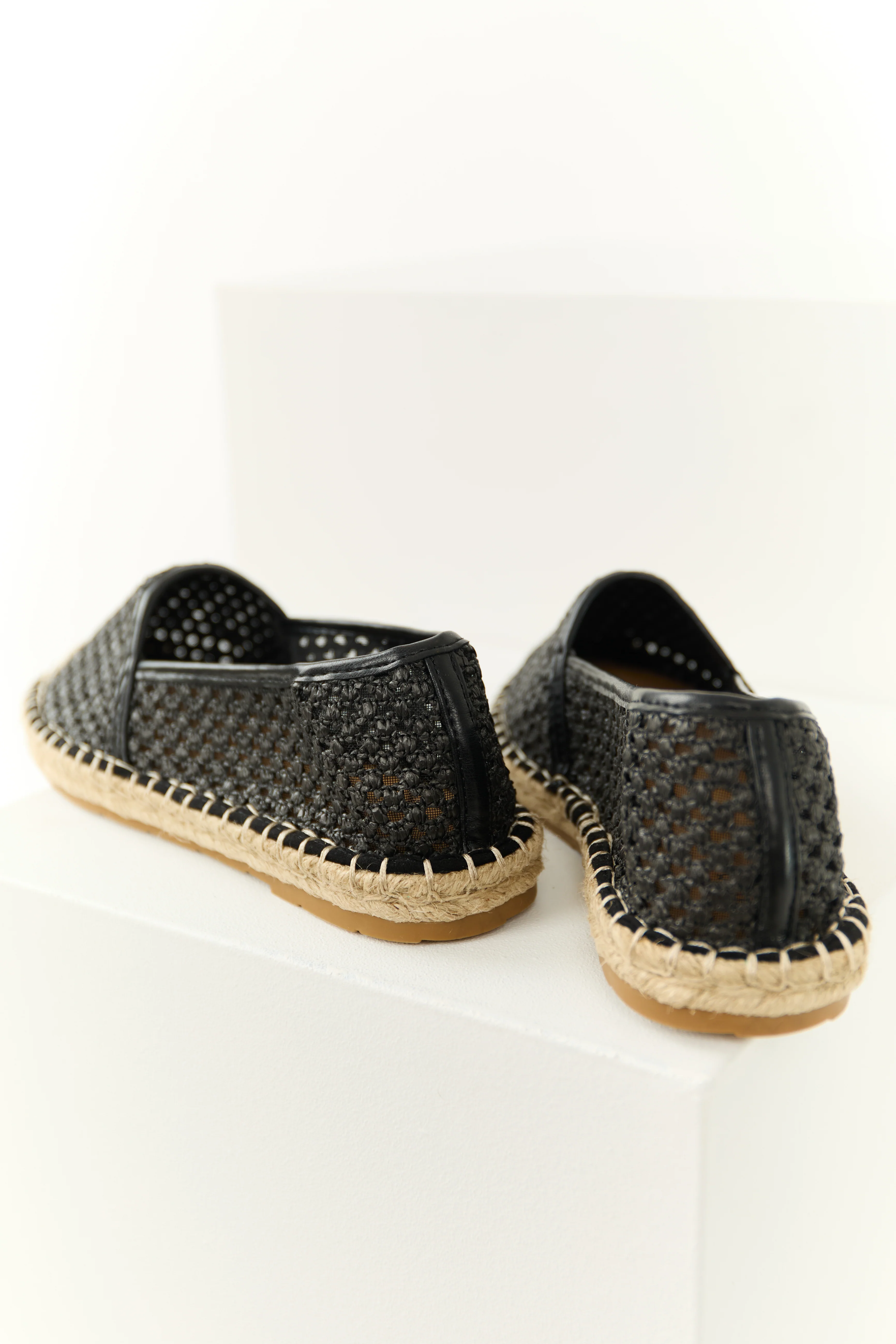 Black Woven Rounded Toe Slip On Espadrilles - Image 4