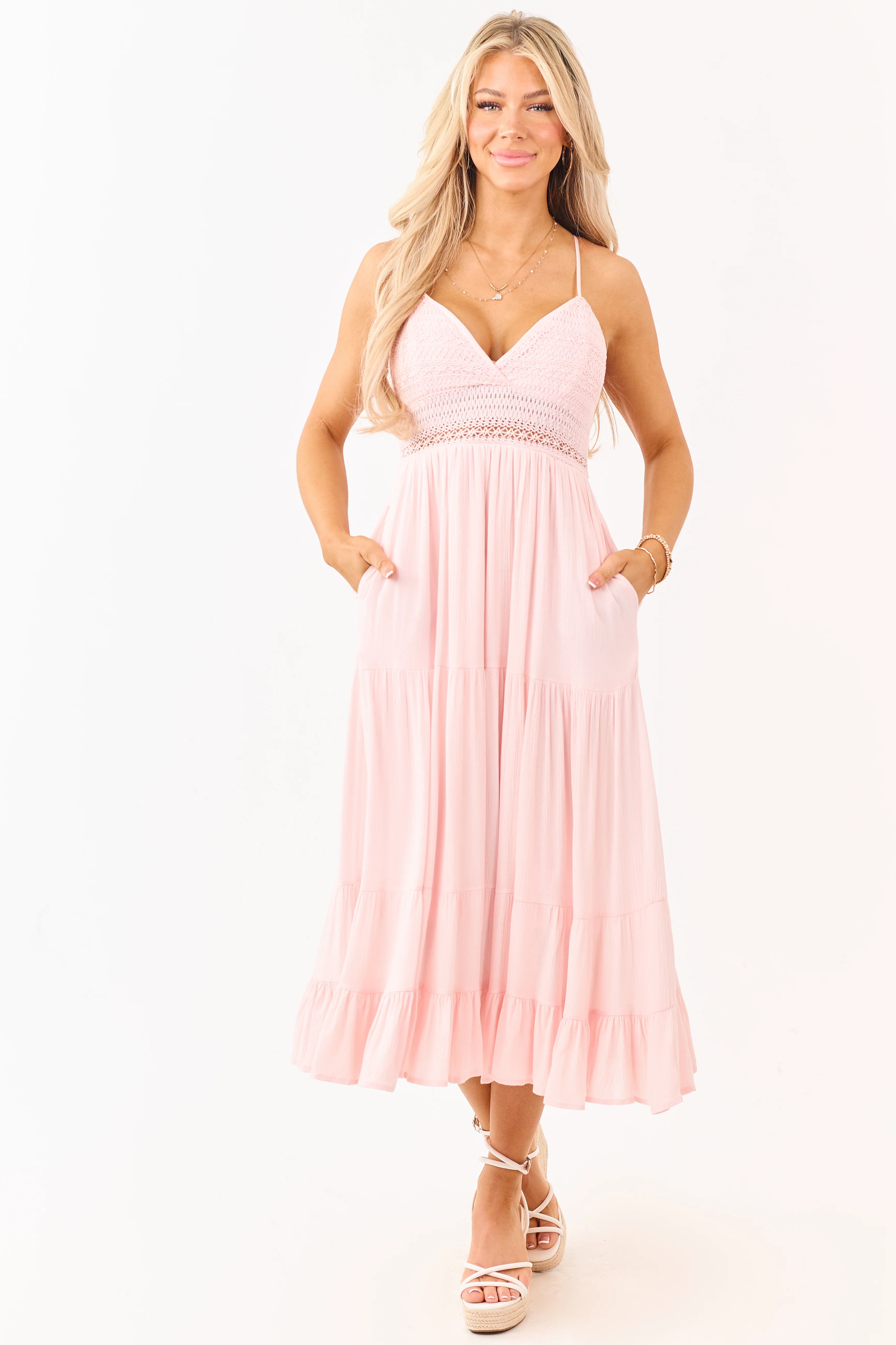 Blush Crochet Sleeveless Deep V-Neck Maxi Dress - Image 3