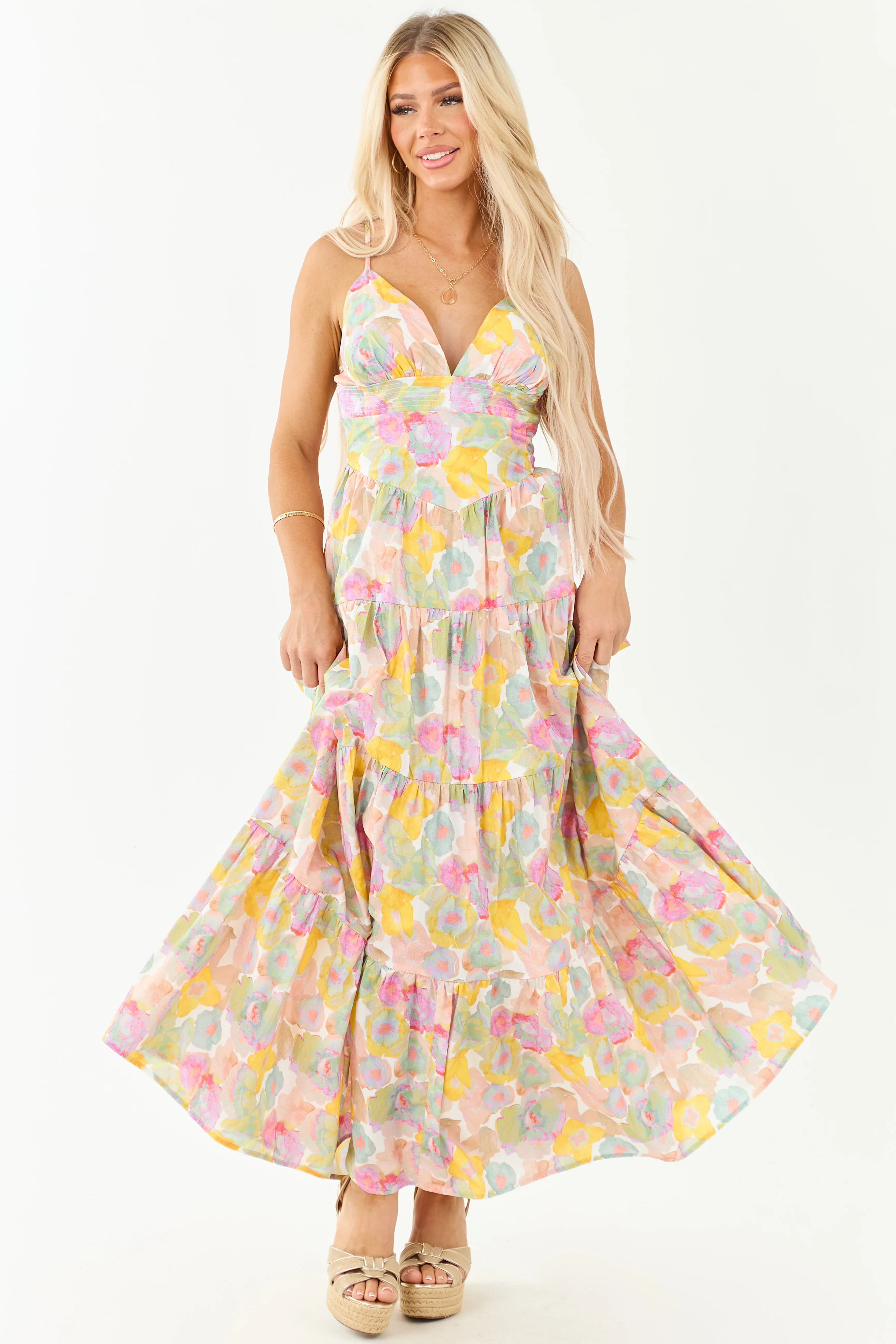 Blush Floral Print Sleeveless Cotton Maxi Dress - Image 3