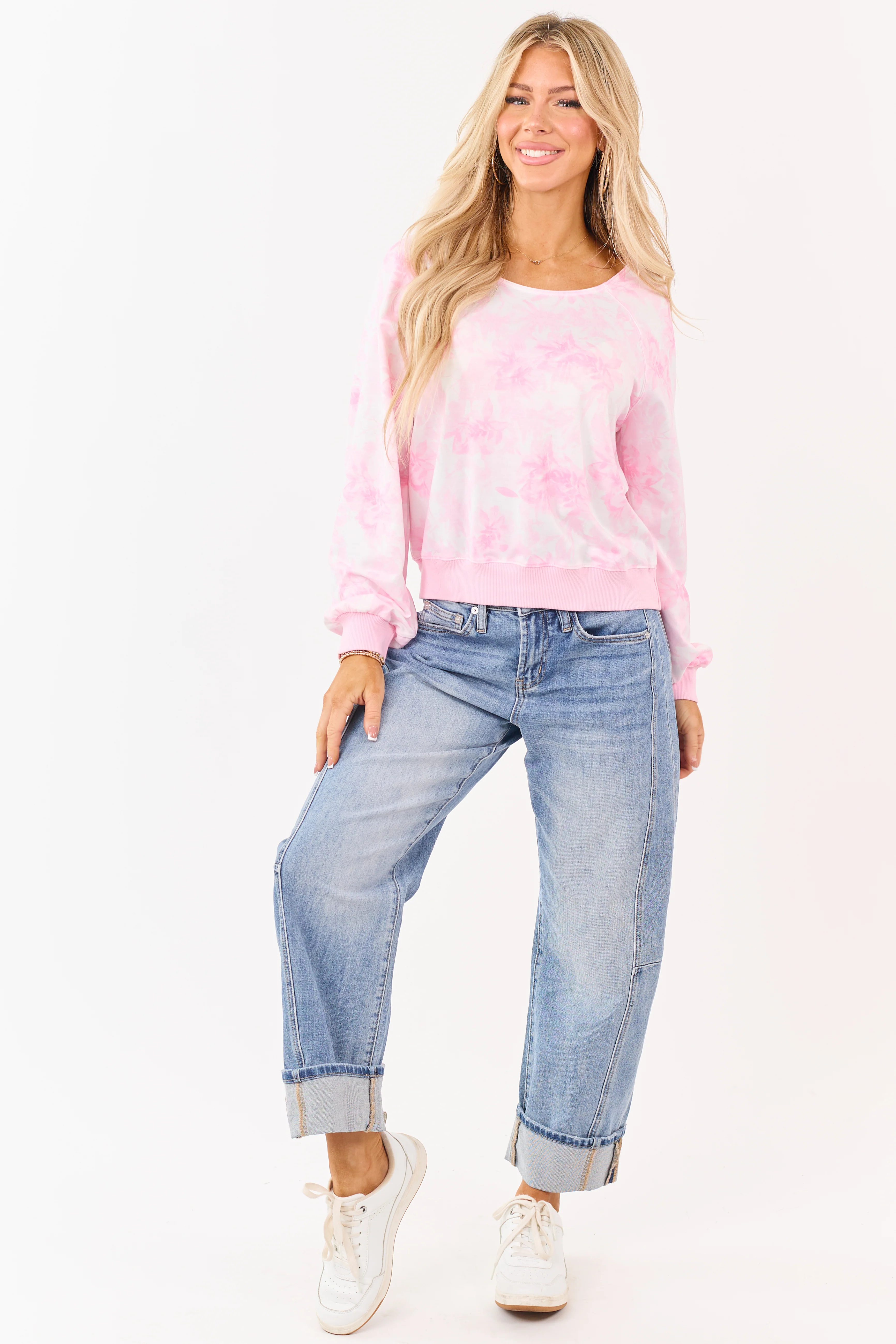 Blush Woodland Print One Shoulder Long Sleeve Top - Image 2