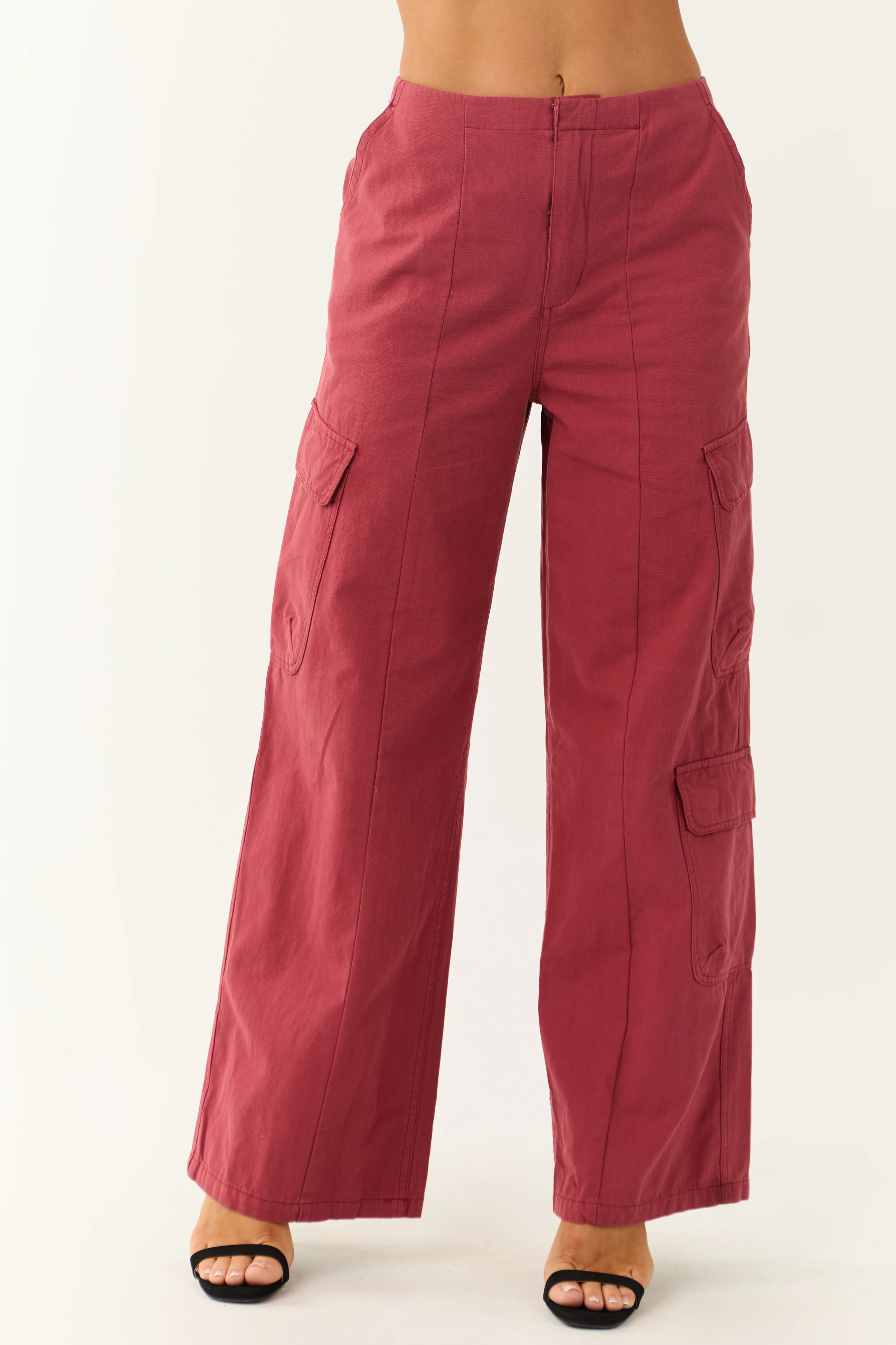 Brick Mid Rise Wide Leg Cargo Pants - Image 2