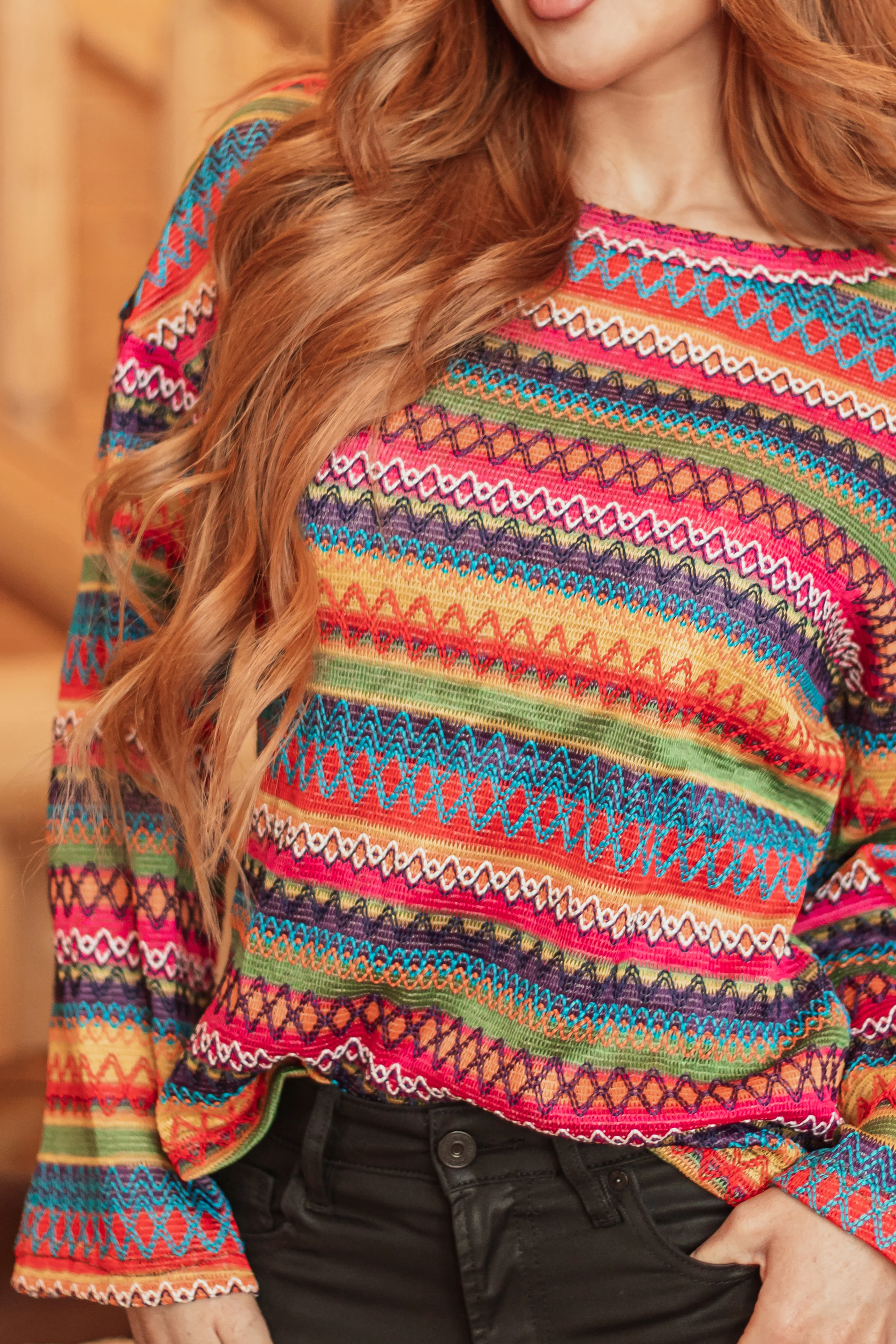 Brick Multicolor Striped Print Knit Top - Image 7