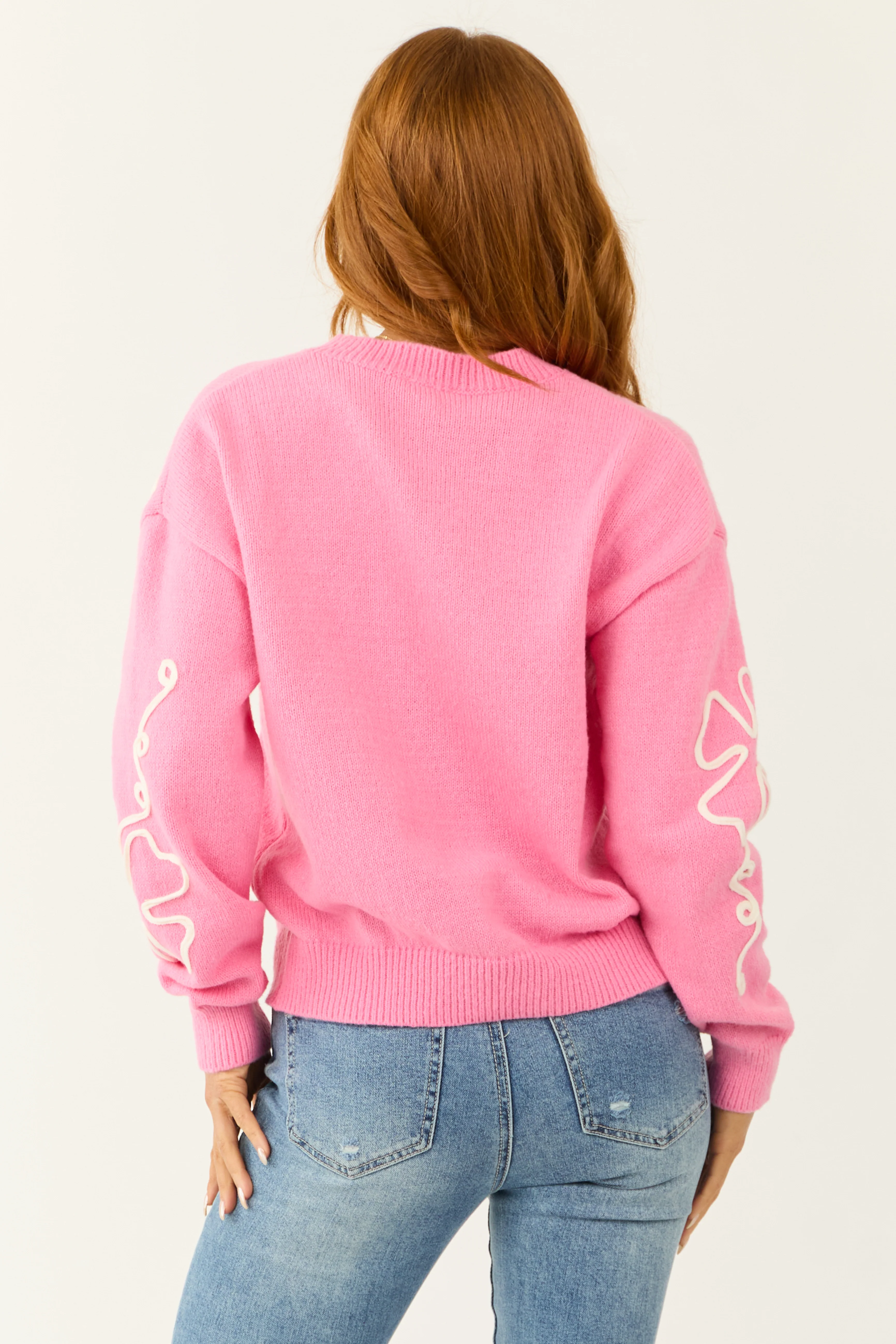 Bubblegum Abstract Flower Embroidered Sweater - Image 5