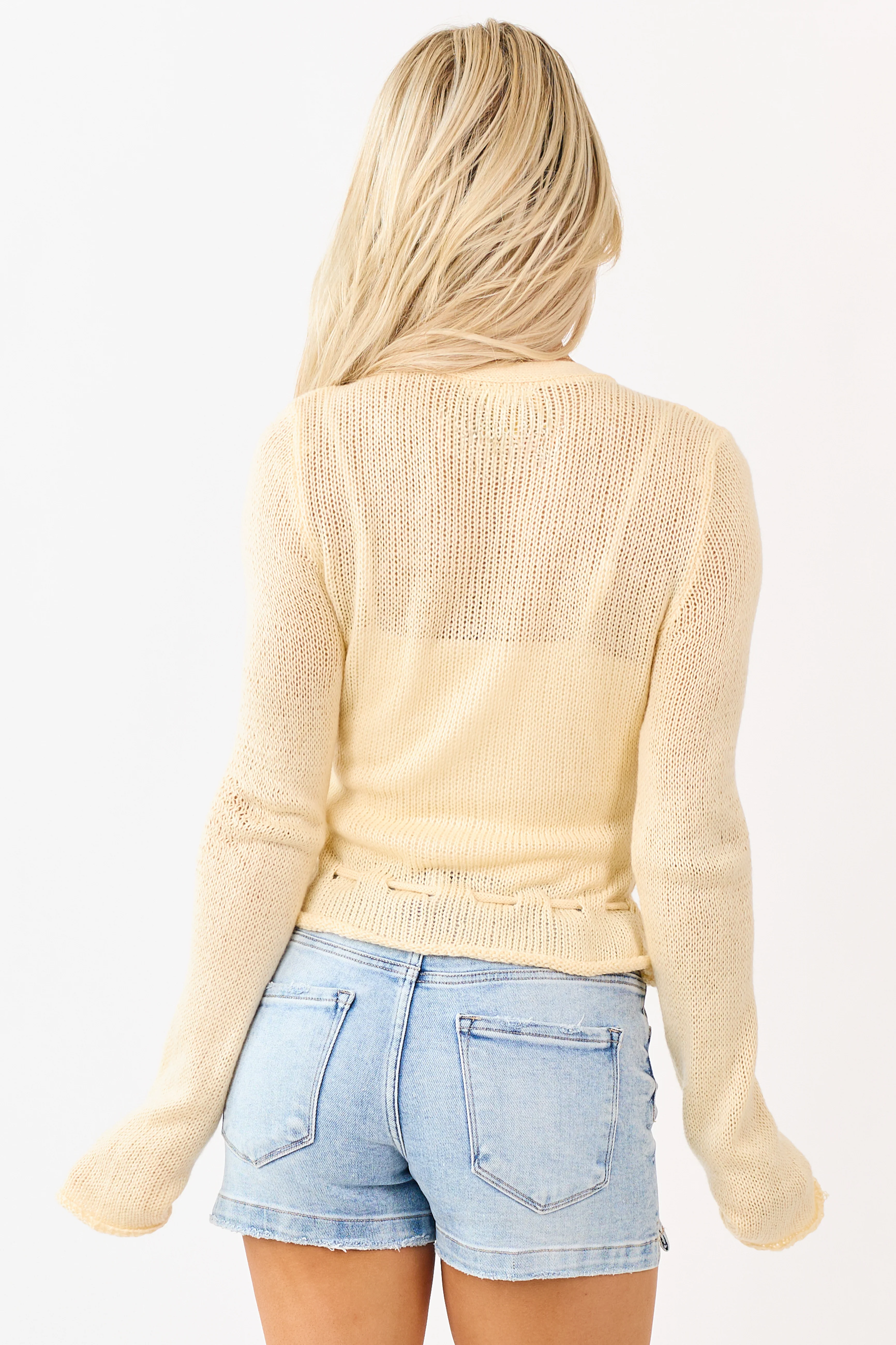 Buttercream Button Down Waist Tie Sweater Cardigan - Image 5