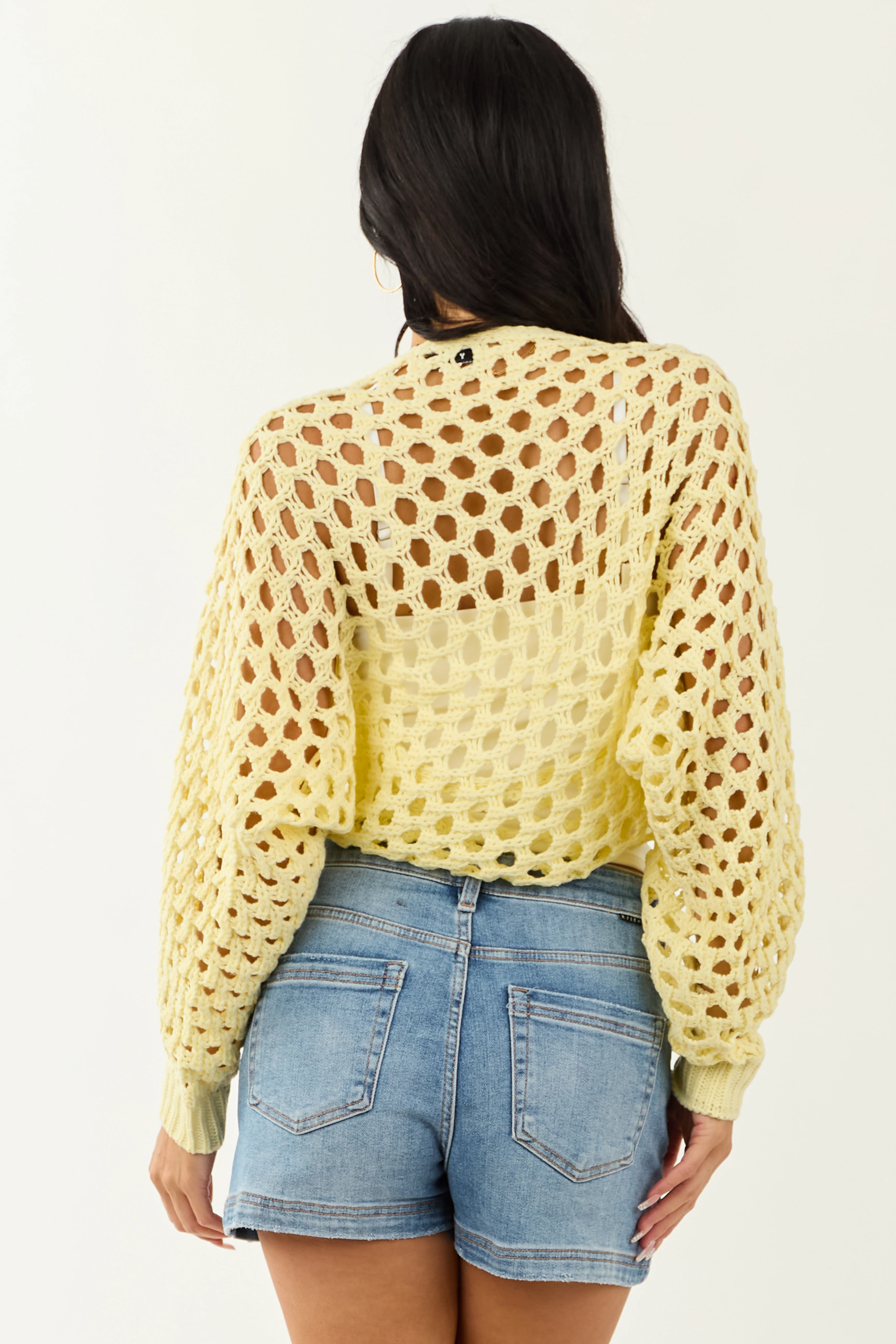 Buttercream Open Knit Long Sleeve Shrug Cardigan - Image 5