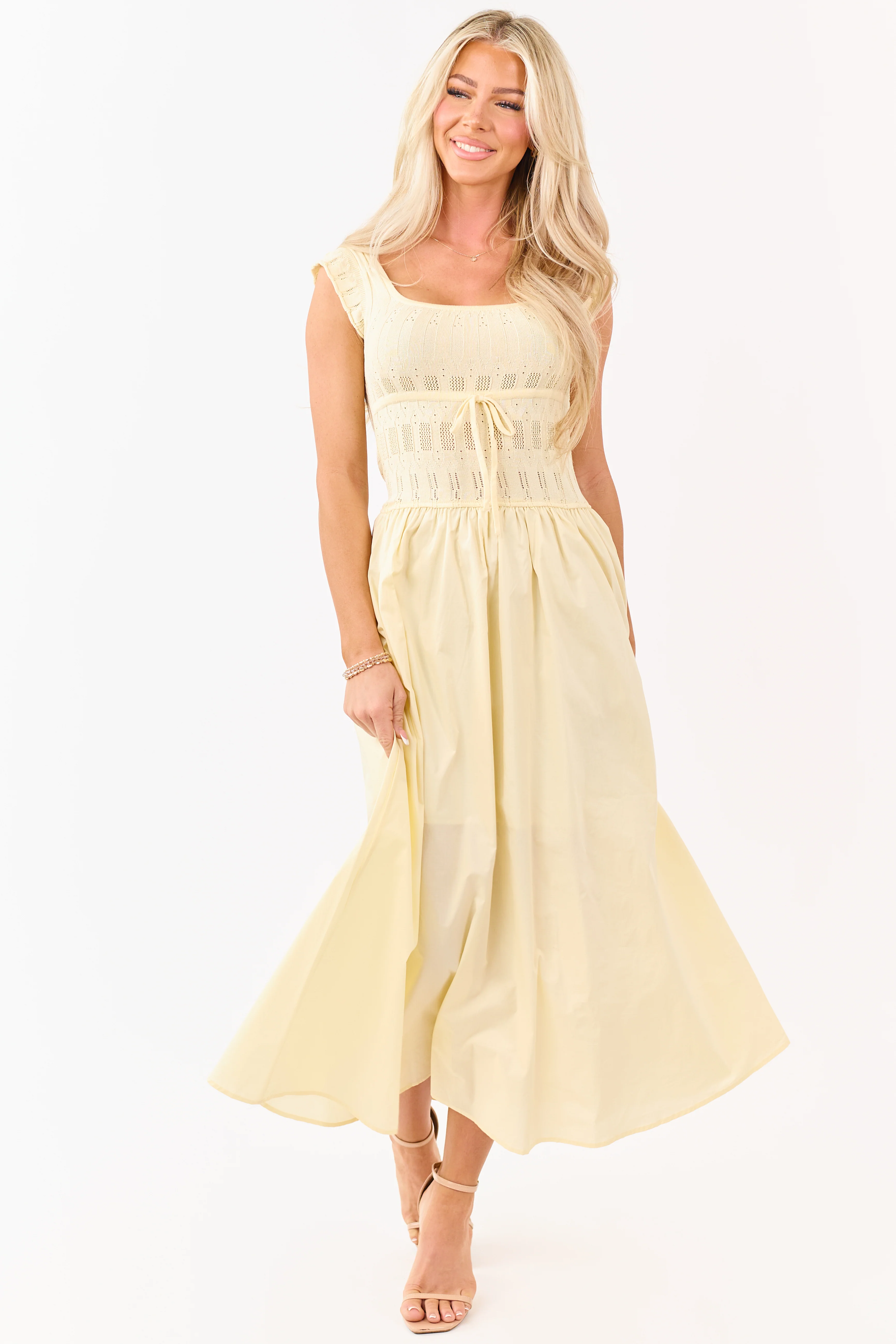 Buttercream Pointelle Knit Cotton Skirt Midi Dress