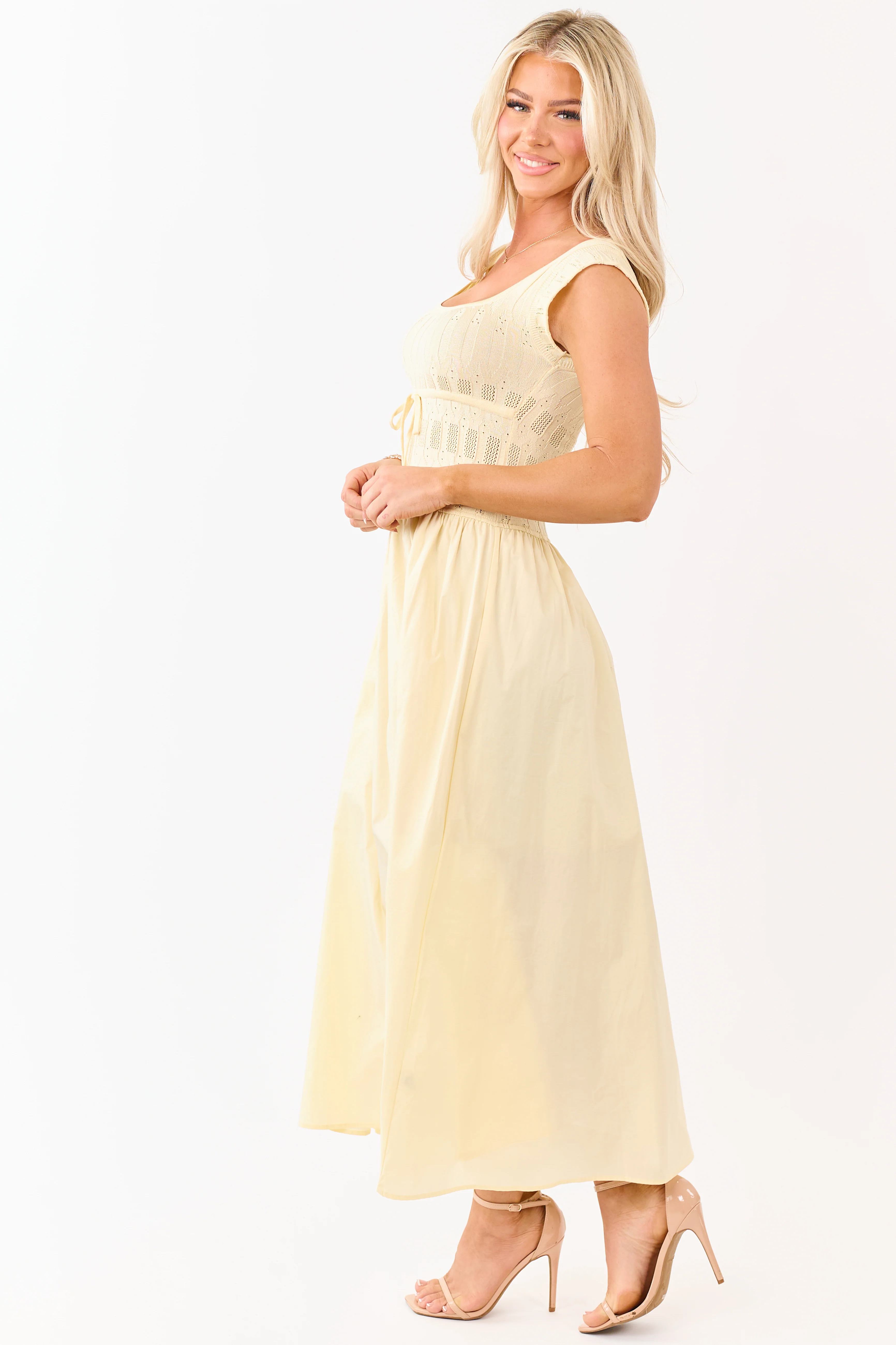 Buttercream Pointelle Knit Cotton Skirt Midi Dress - Image 5