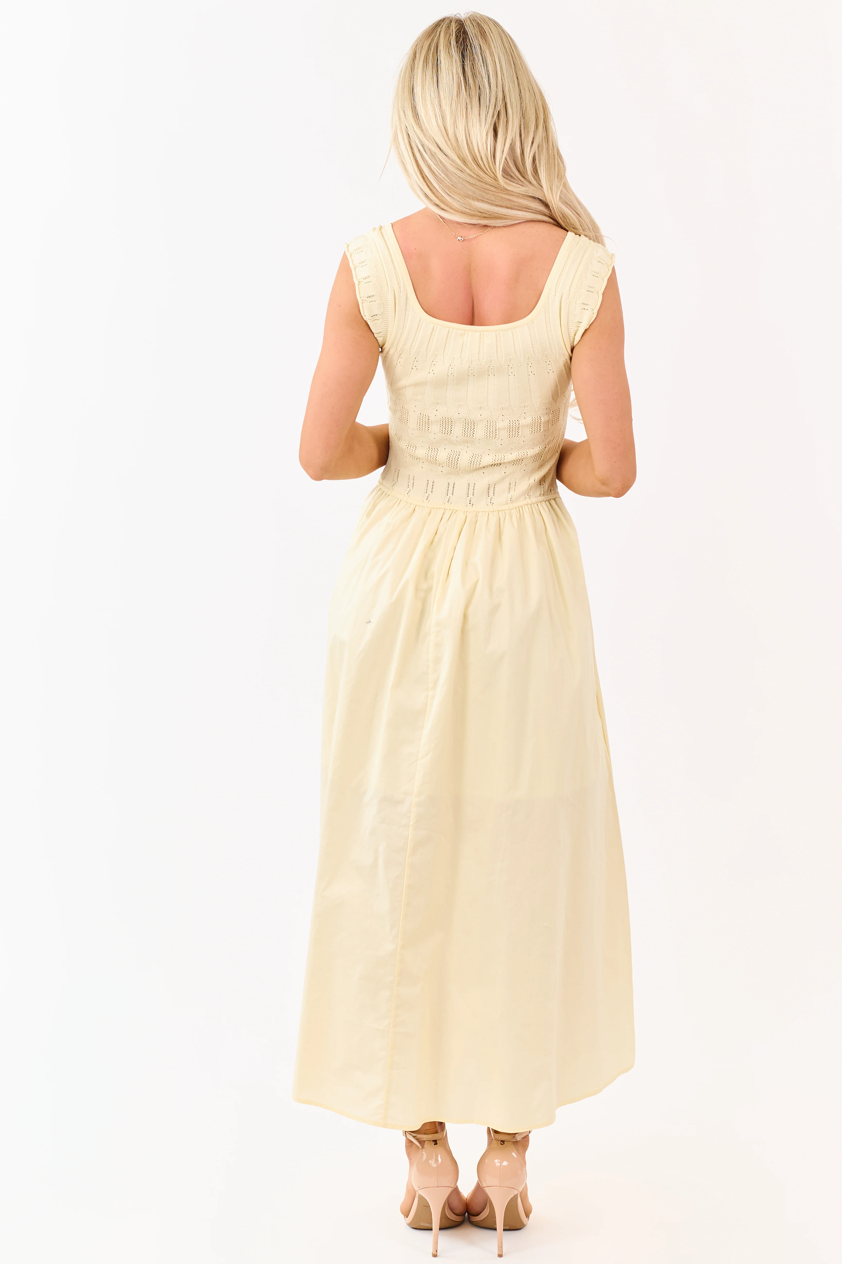 Buttercream Pointelle Knit Cotton Skirt Midi Dress - Image 6