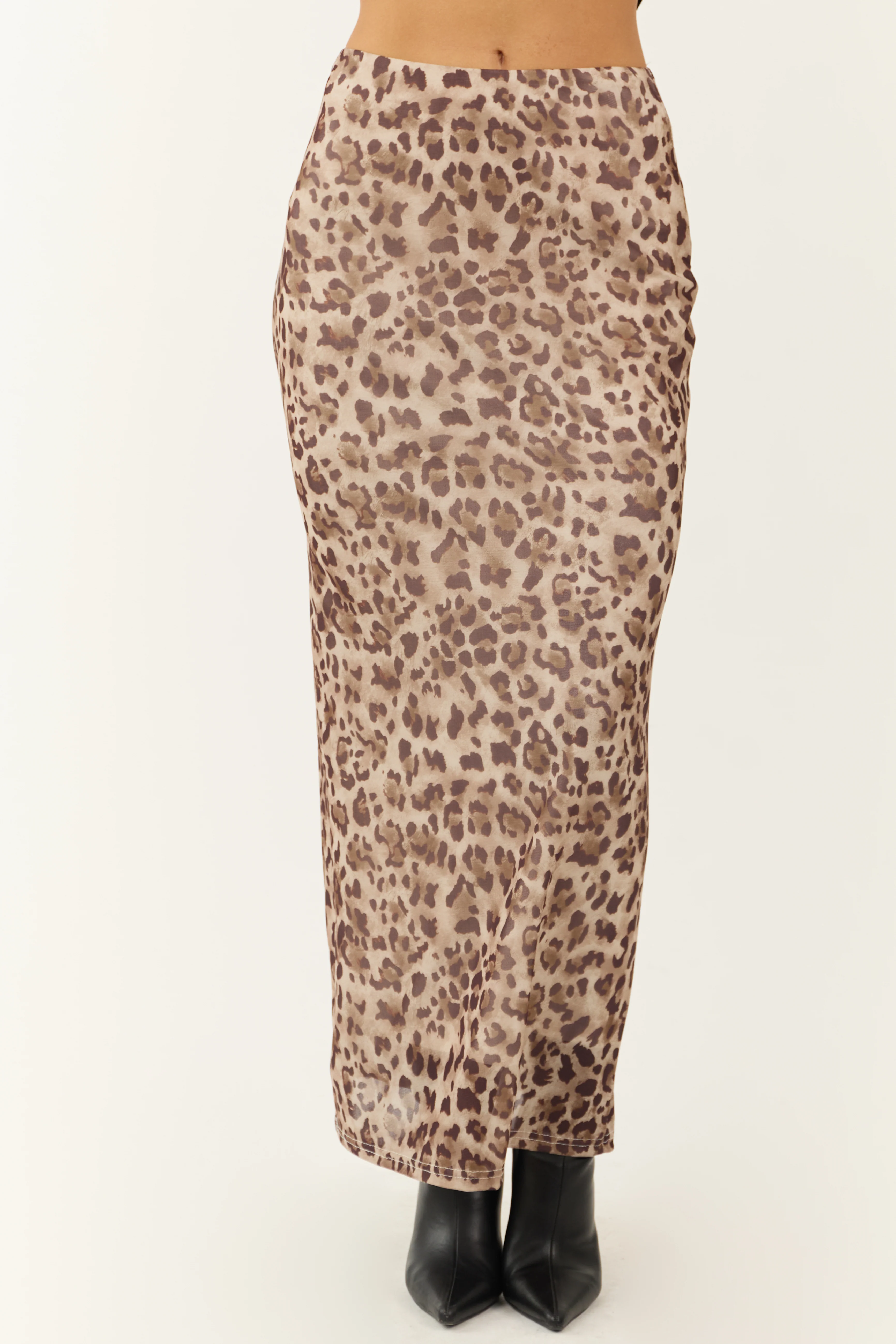 Camel and Cocoa Leopard Print Mesh Maxi Skirt - Image 2