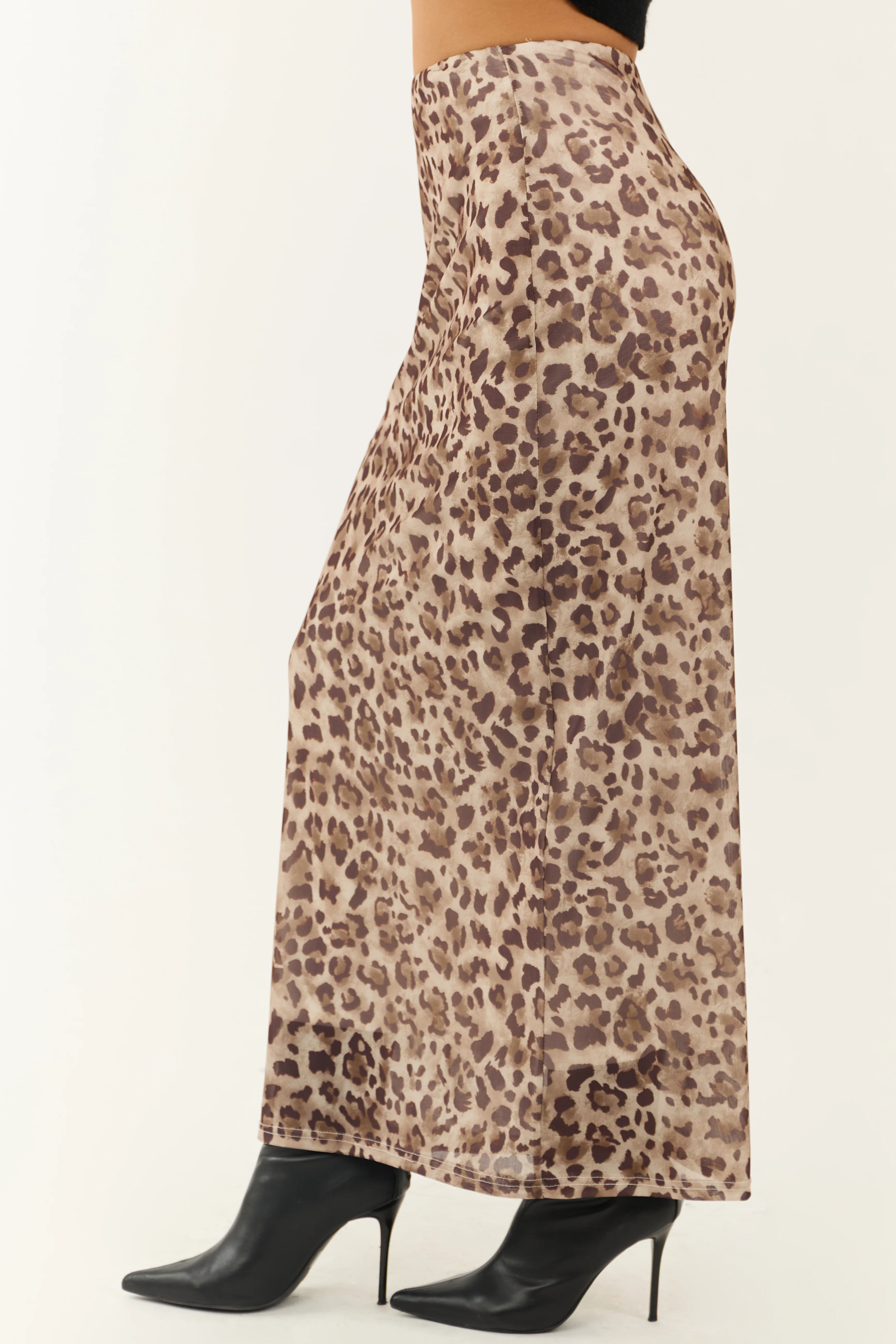 Camel and Cocoa Leopard Print Mesh Maxi Skirt - Image 3