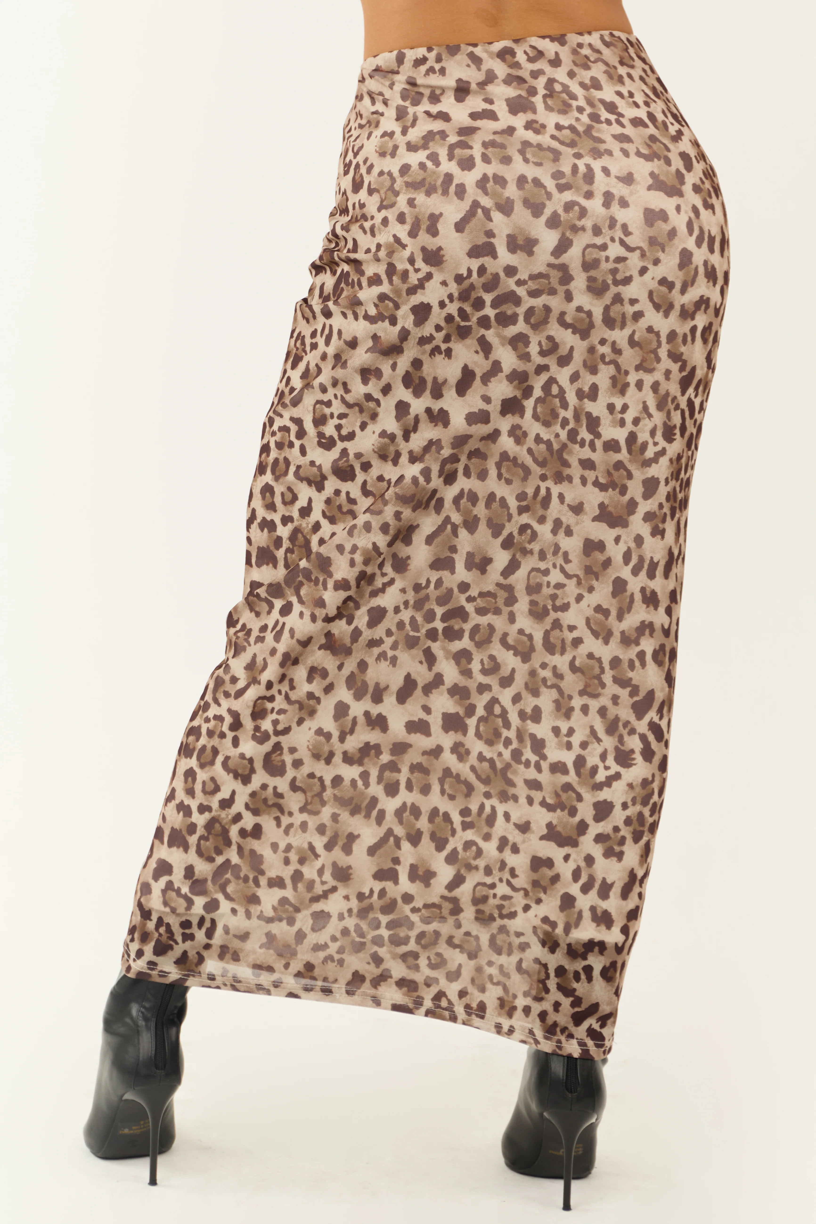 Camel and Cocoa Leopard Print Mesh Maxi Skirt - Image 4
