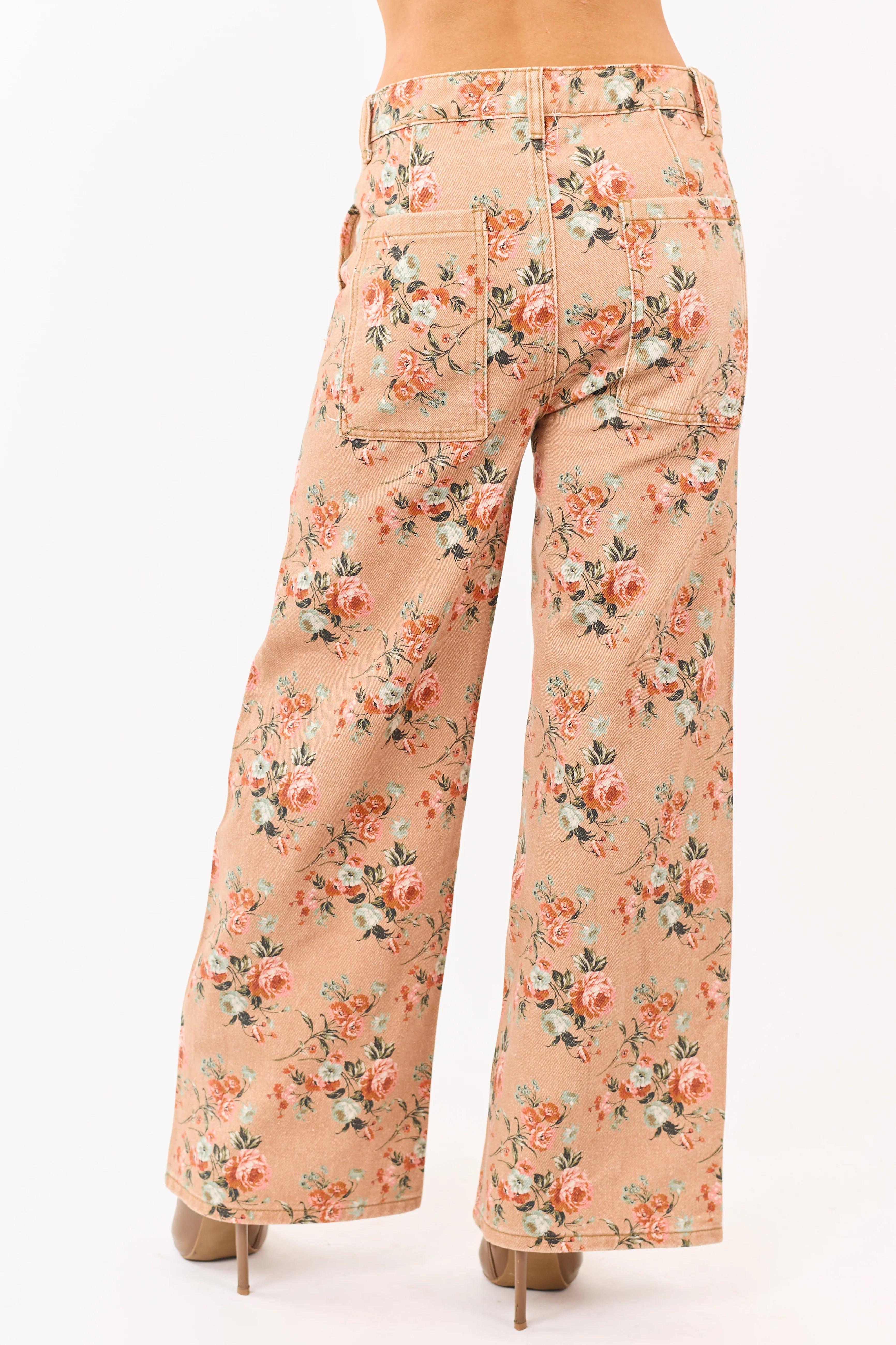 Camel Rose Print Wide Leg High Rise Jeans - Image 6