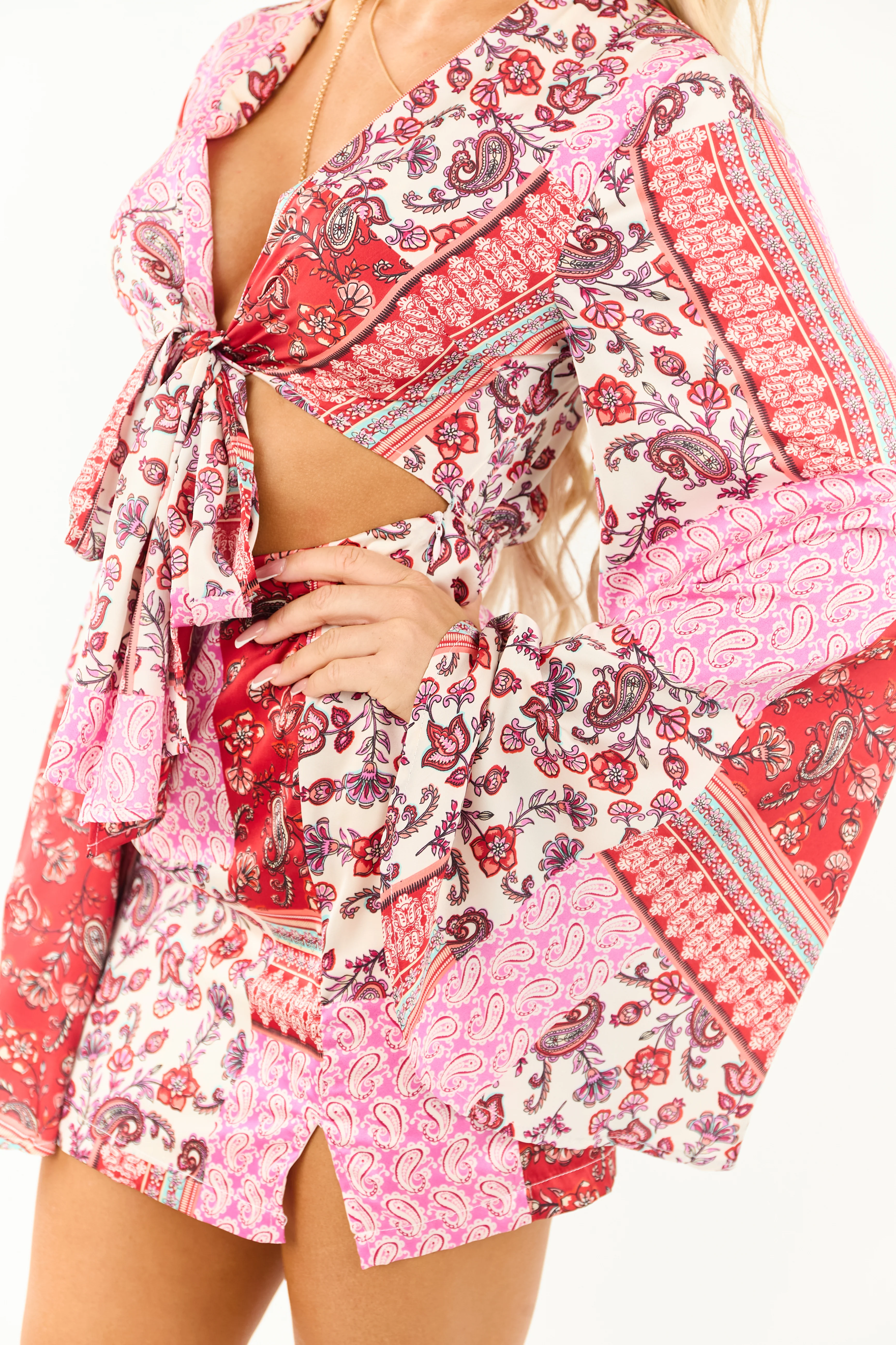 Candy Apple Red Scarf Print Satin Mini Dress - Image 7