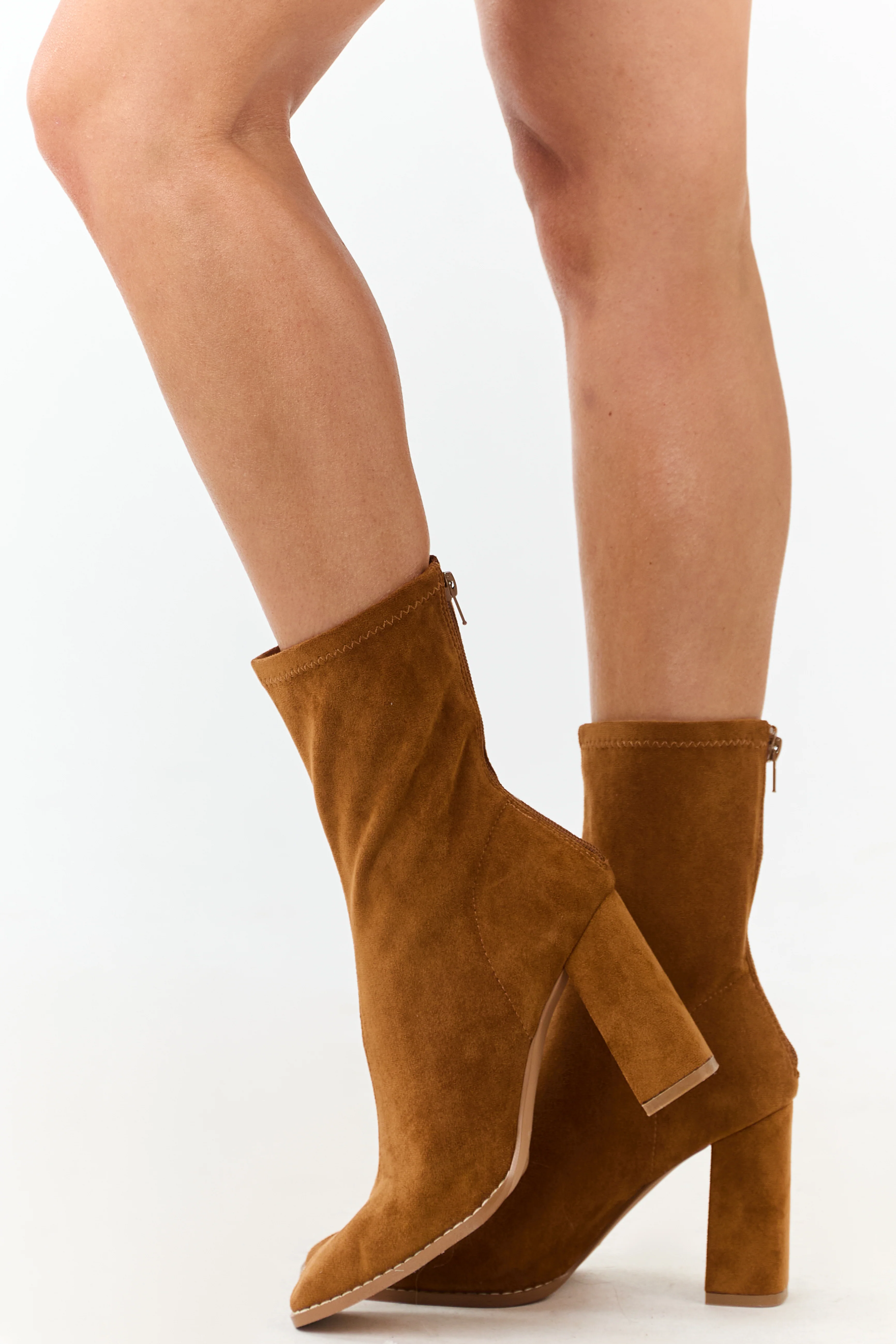 Caramel Faux Suede Square Toe Block Heel Boots - Image 5