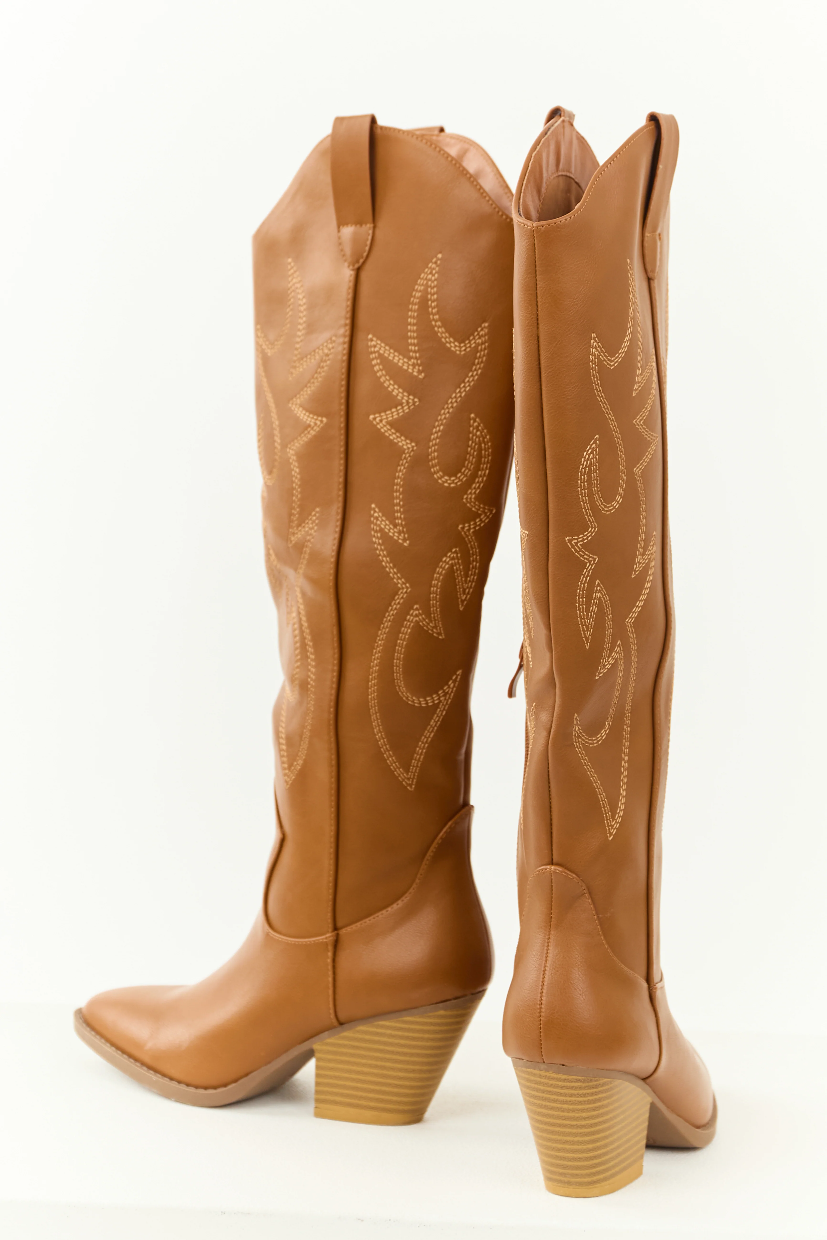 Caramel Pointed Toe Knee High Western Boots - Image 6