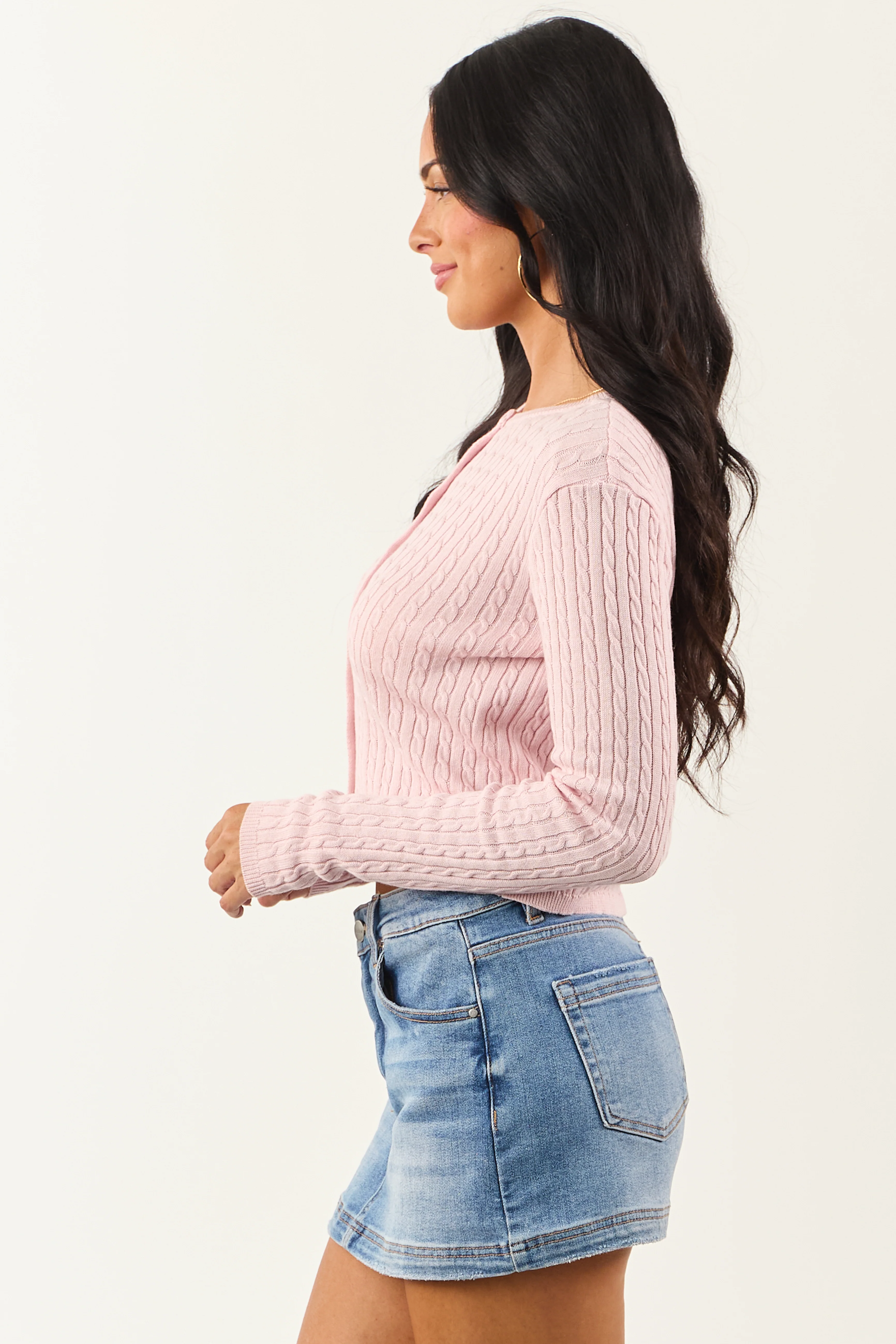 Carnation Button Down Cable Knit Cardigan - Image 4