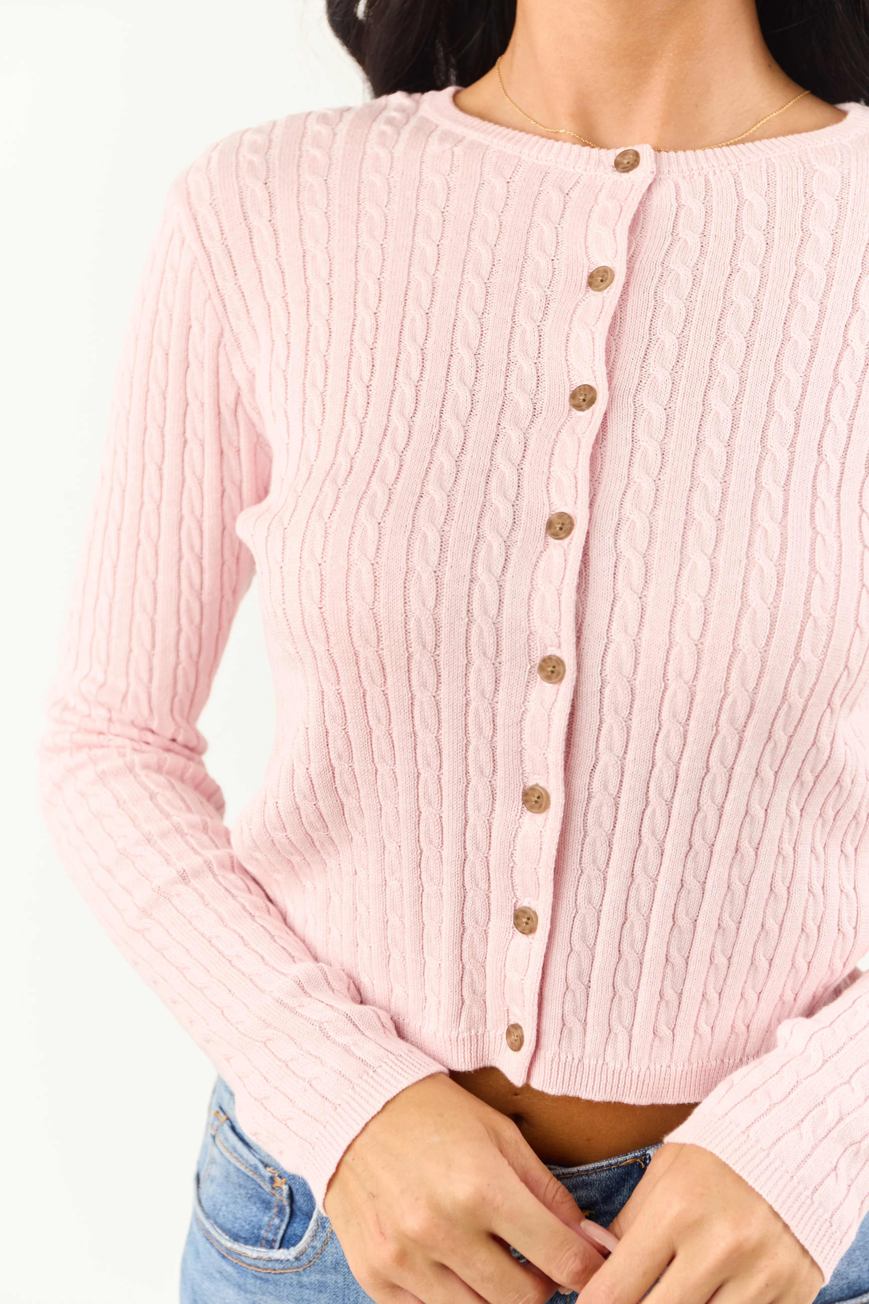 Carnation Button Down Cable Knit Cardigan - Image 6