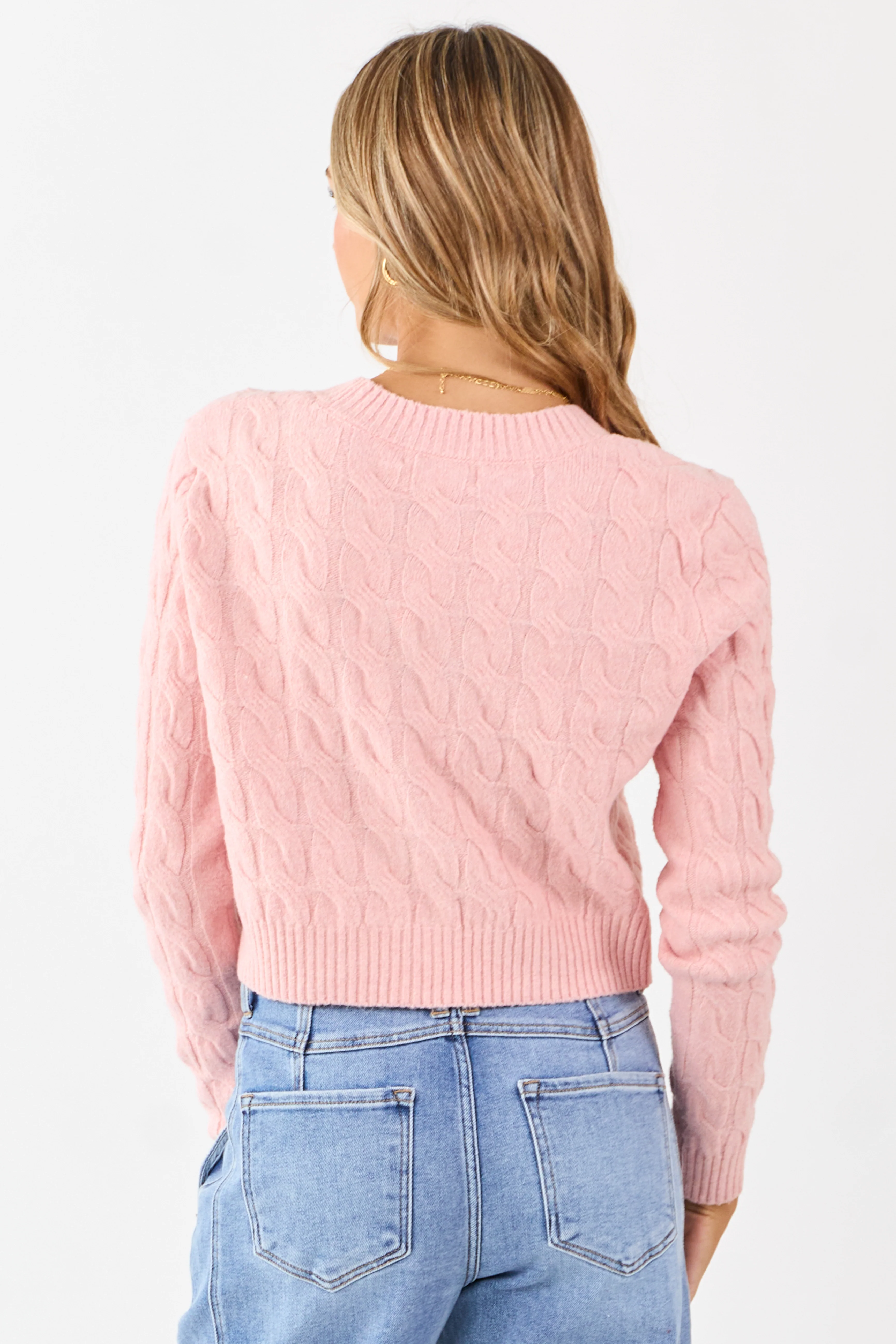 Carnation Button Down Cable Knit Sweater Cardigan - Image 6