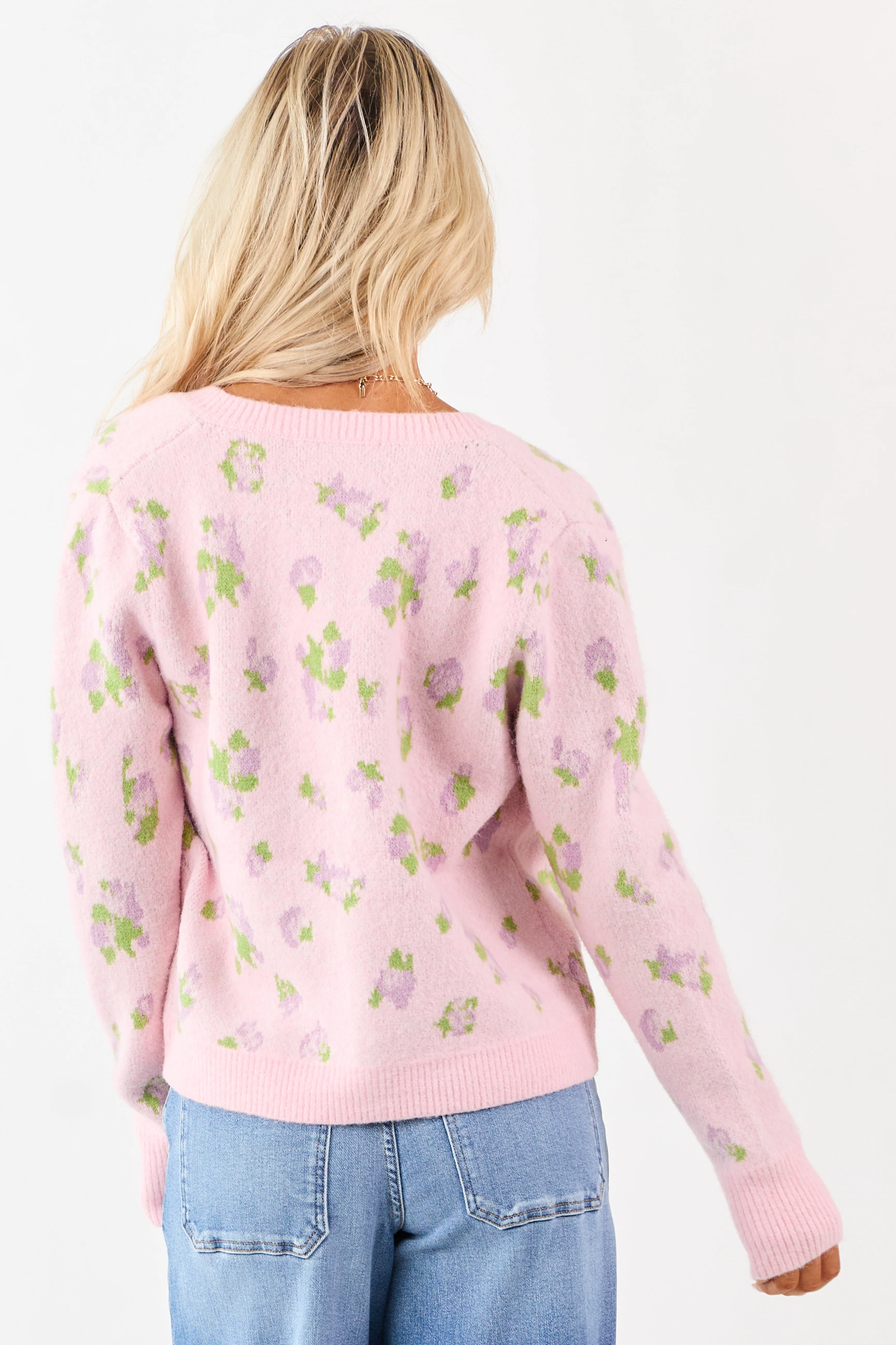 Carnation Floral Button Up Wool Blend Knit Cardigan - Image 5