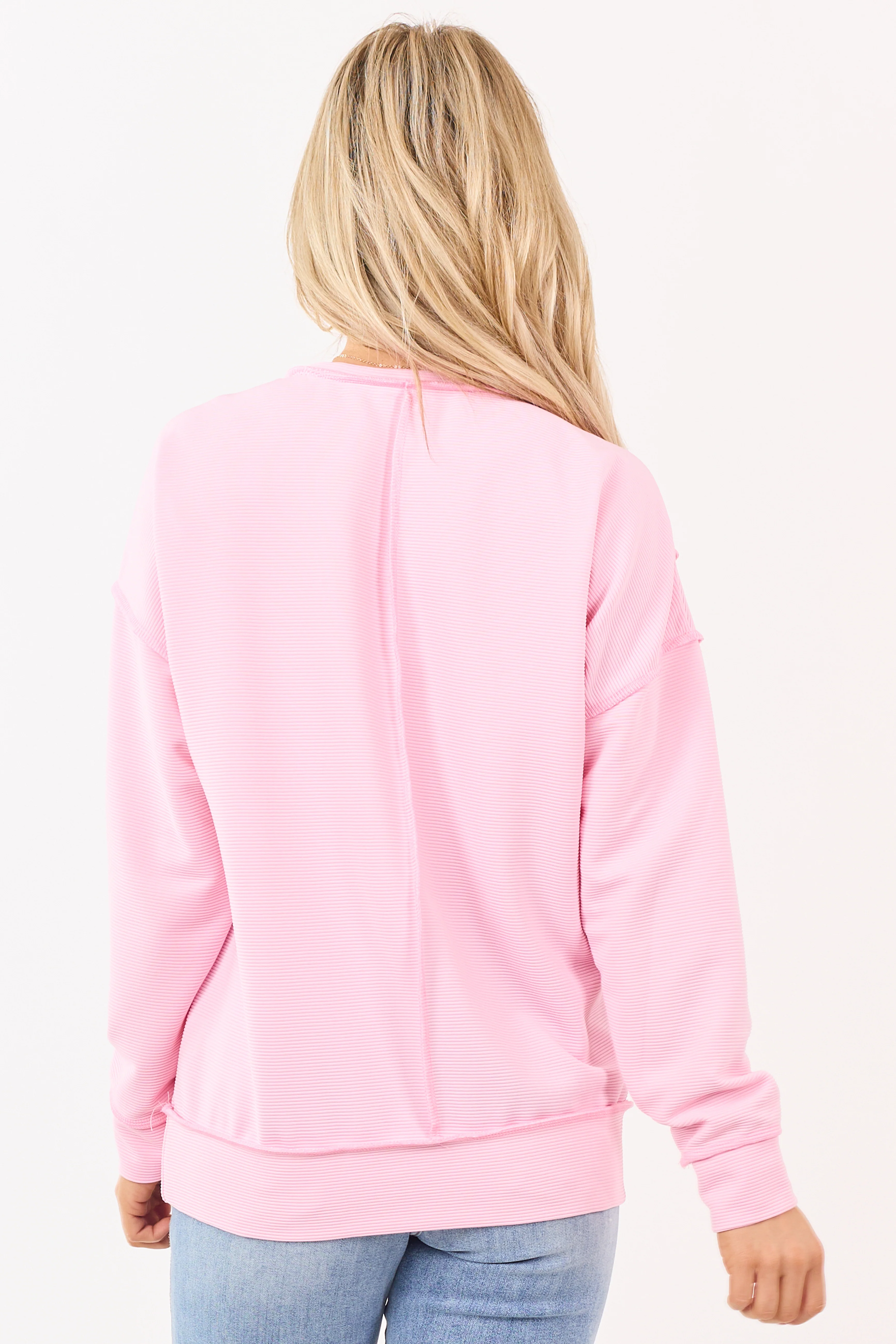 Carnation Ribbed Exposed Seam Relaxed Pullover Top - Image 6