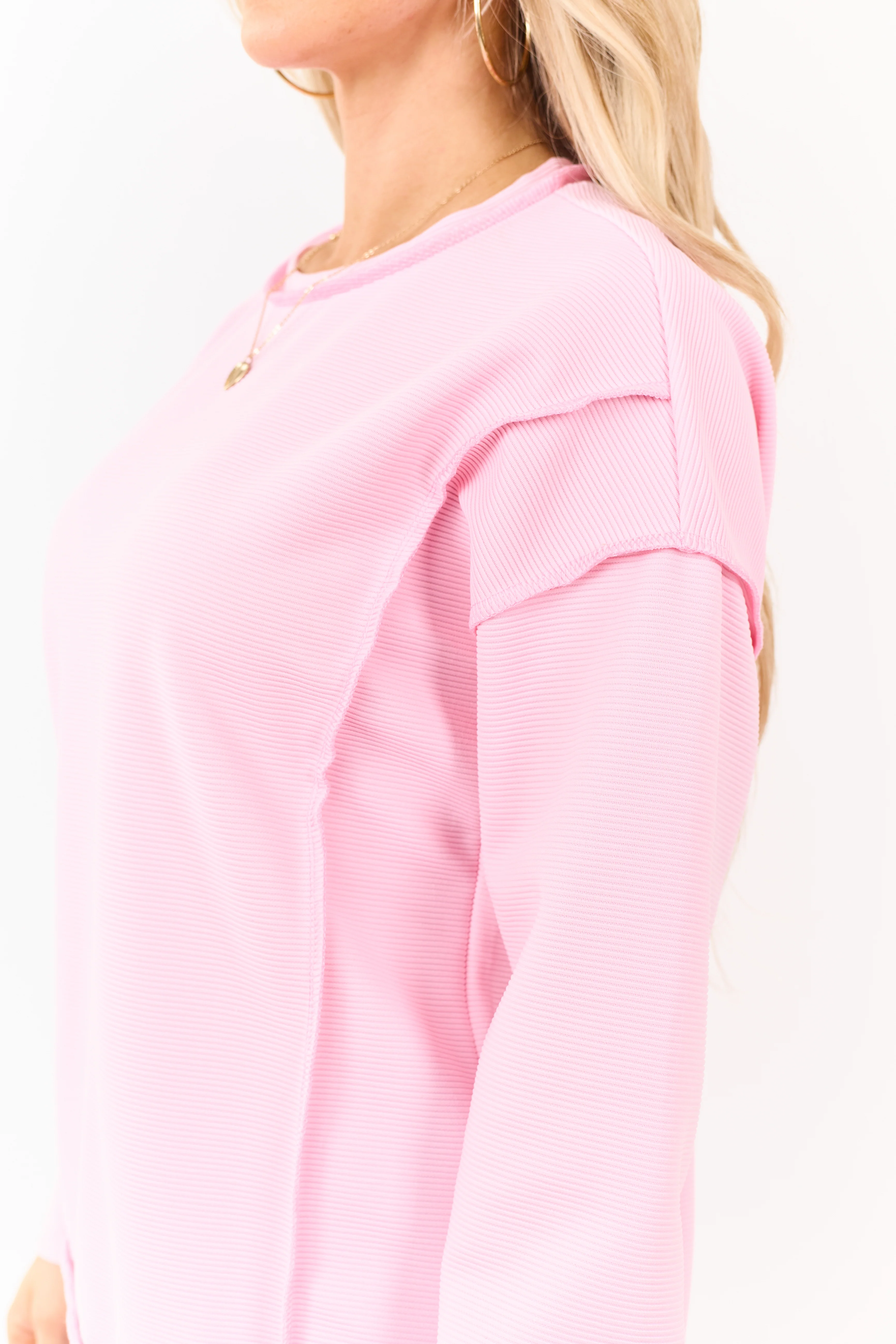 Carnation Ribbed Exposed Seam Relaxed Pullover Top - Image 7