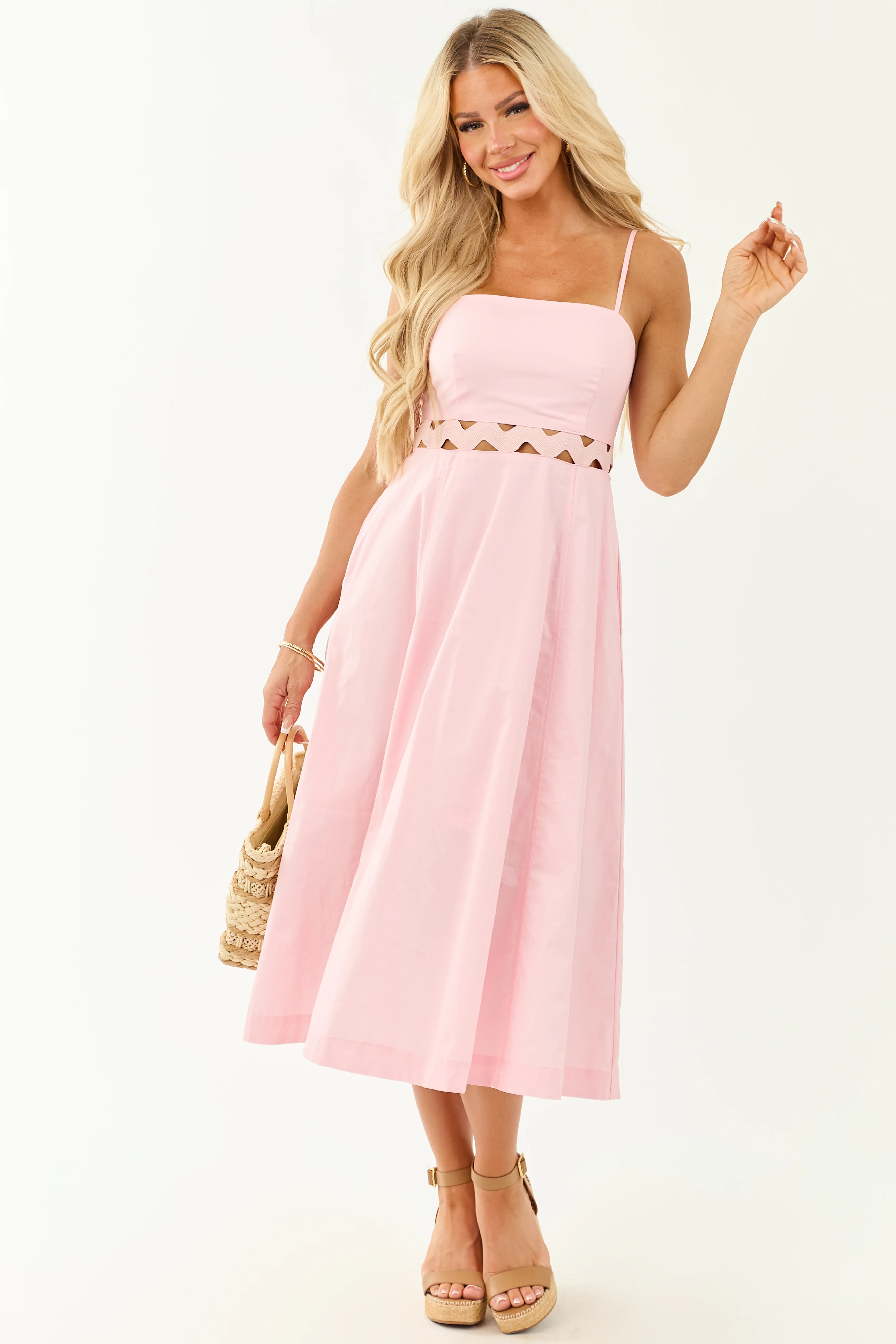 Carnation Rickrack Cutout Waist Cotton Midi Dress - Image 3