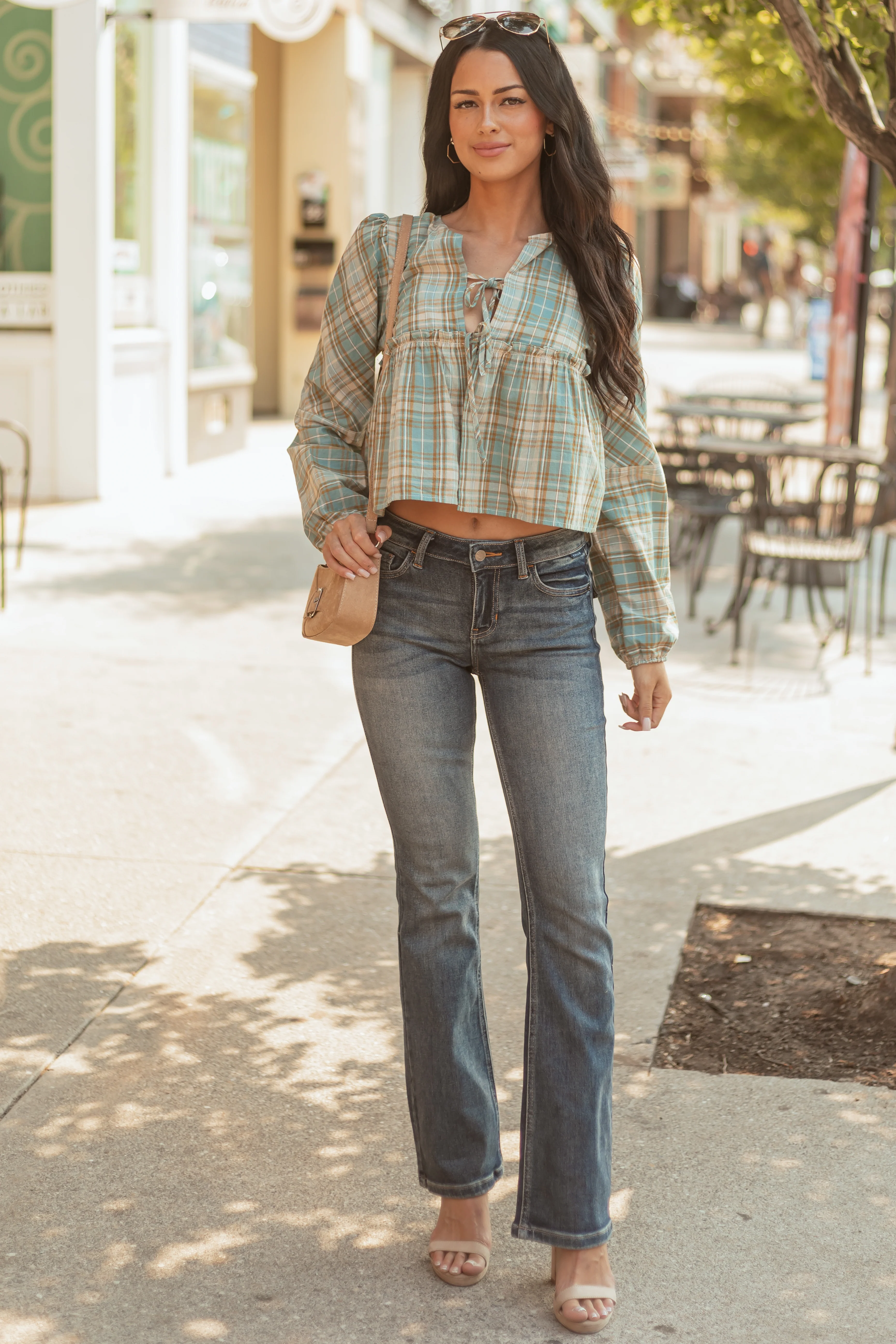 Cello Dark Vintage Wash Stretchy Flare Jeans - Image 2