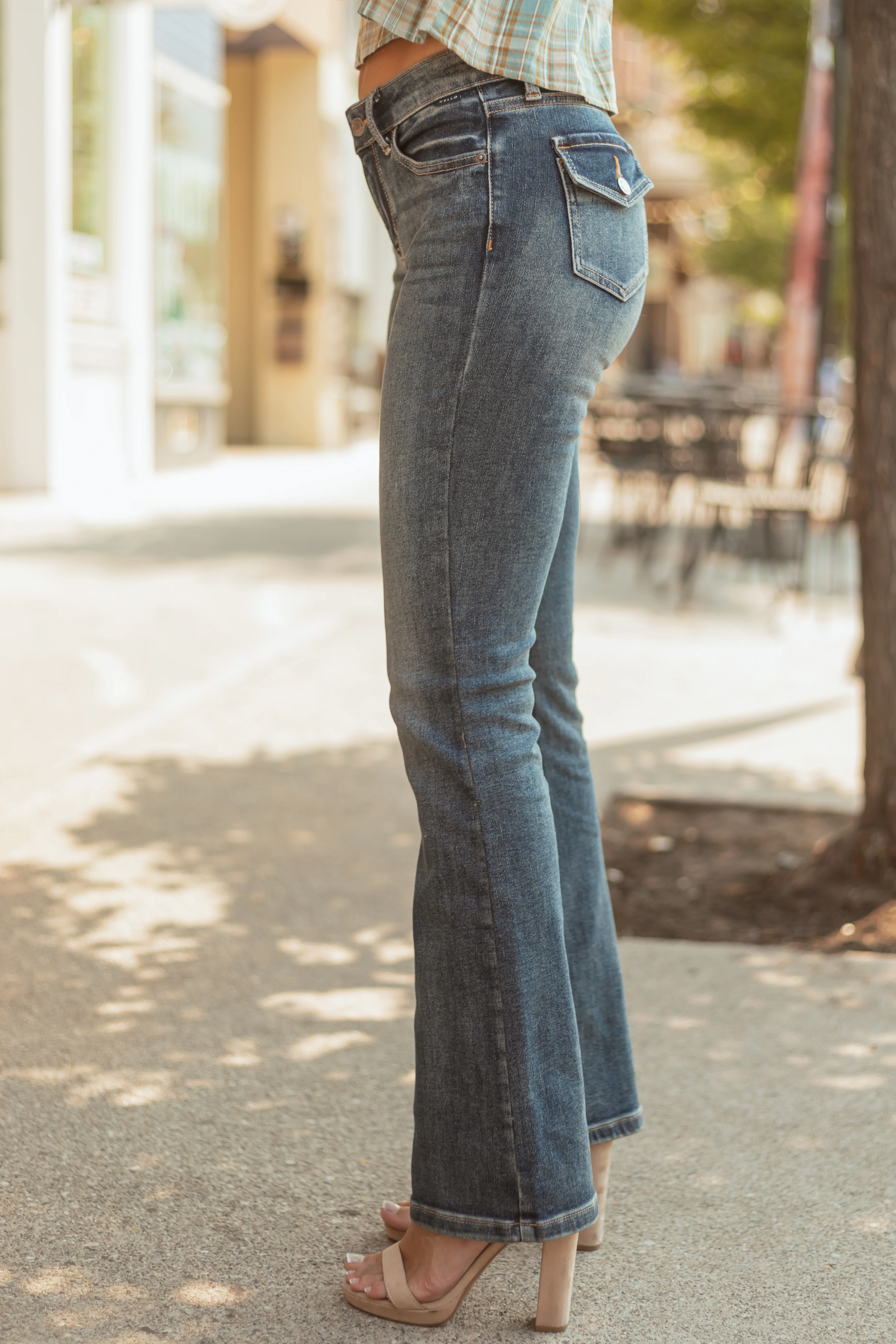 Cello Dark Vintage Wash Stretchy Flare Jeans - Image 3