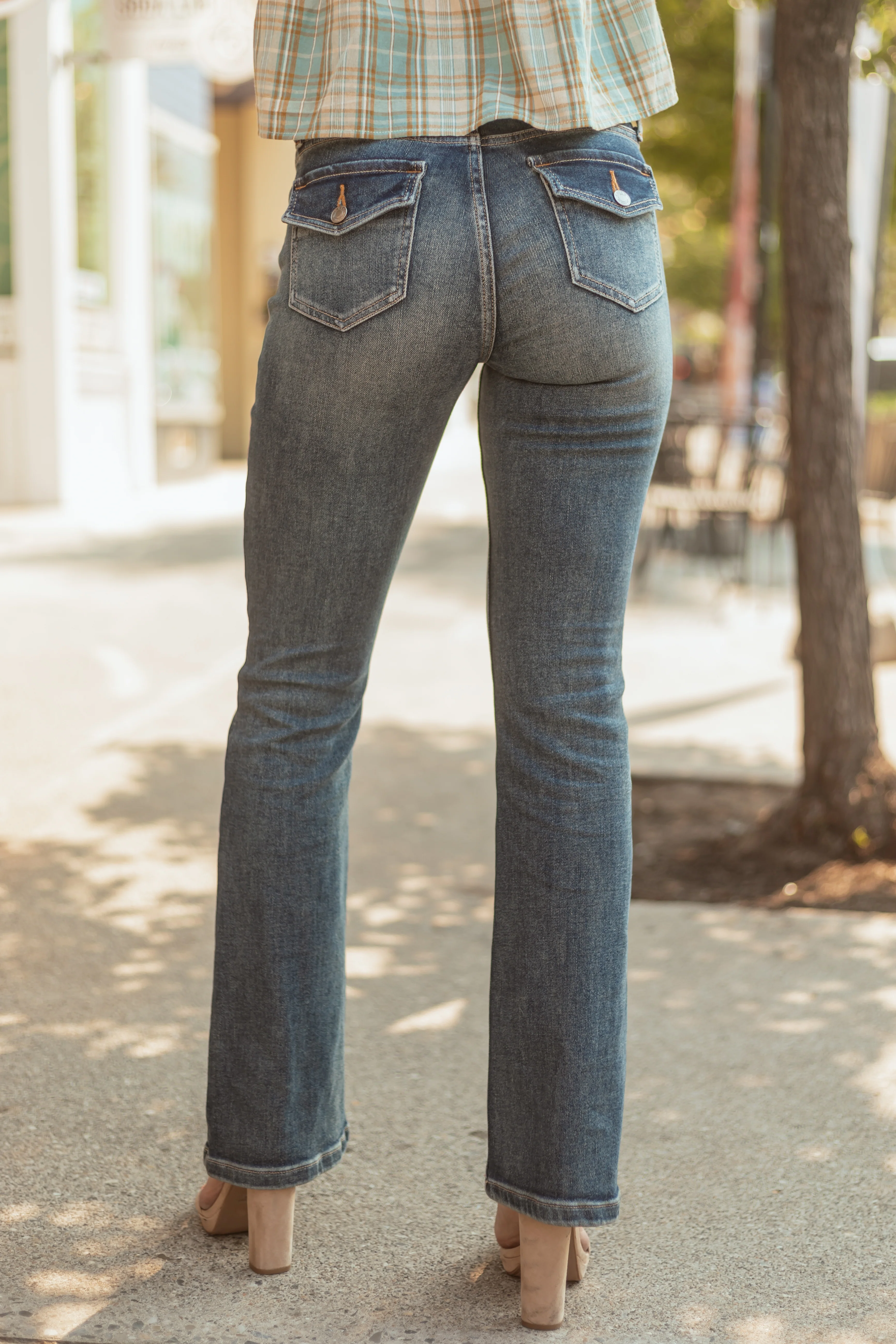 Cello Dark Vintage Wash Stretchy Flare Jeans - Image 4