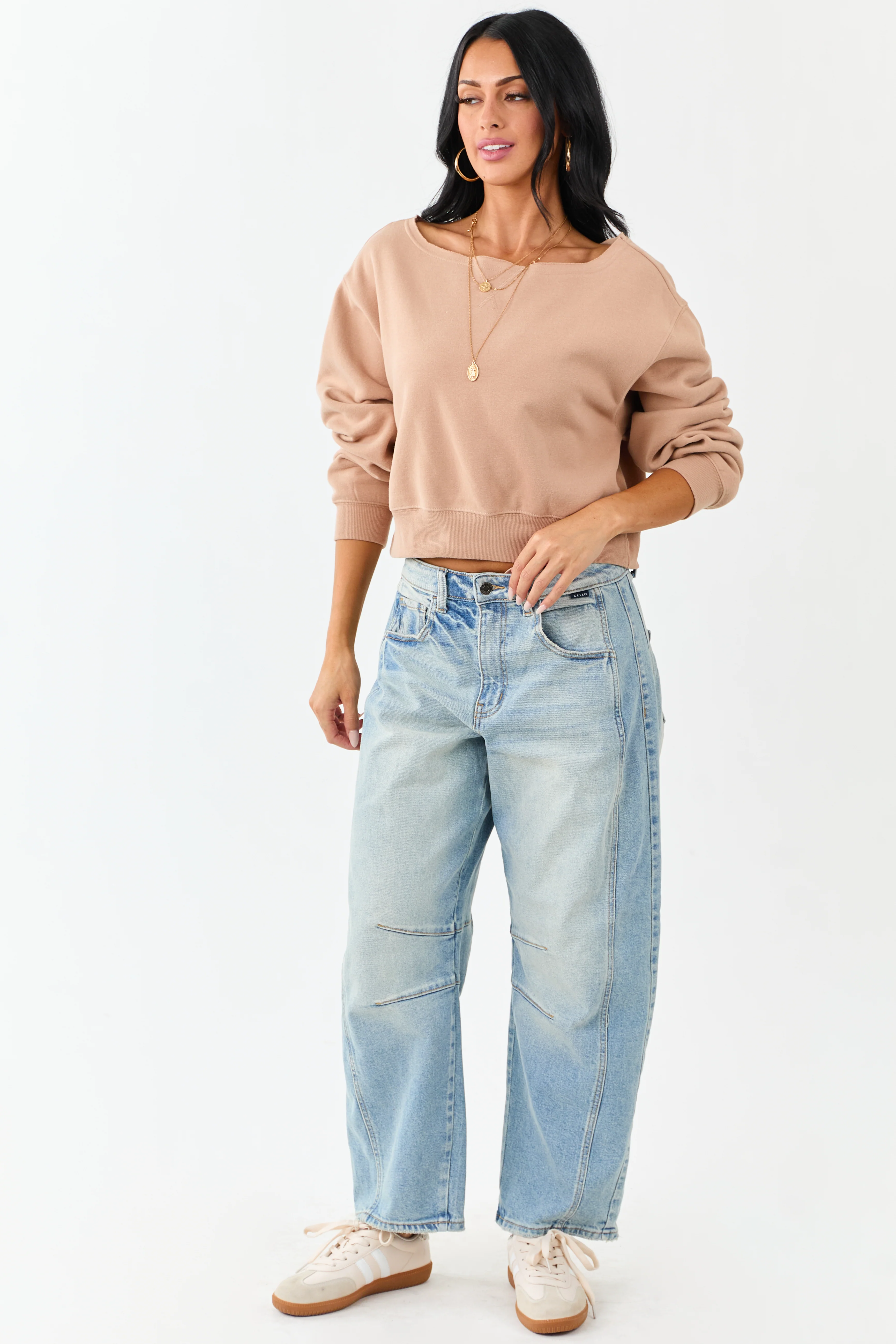 Cello Faded Light Wash Ankle Length Barrel Jeans - Image 6