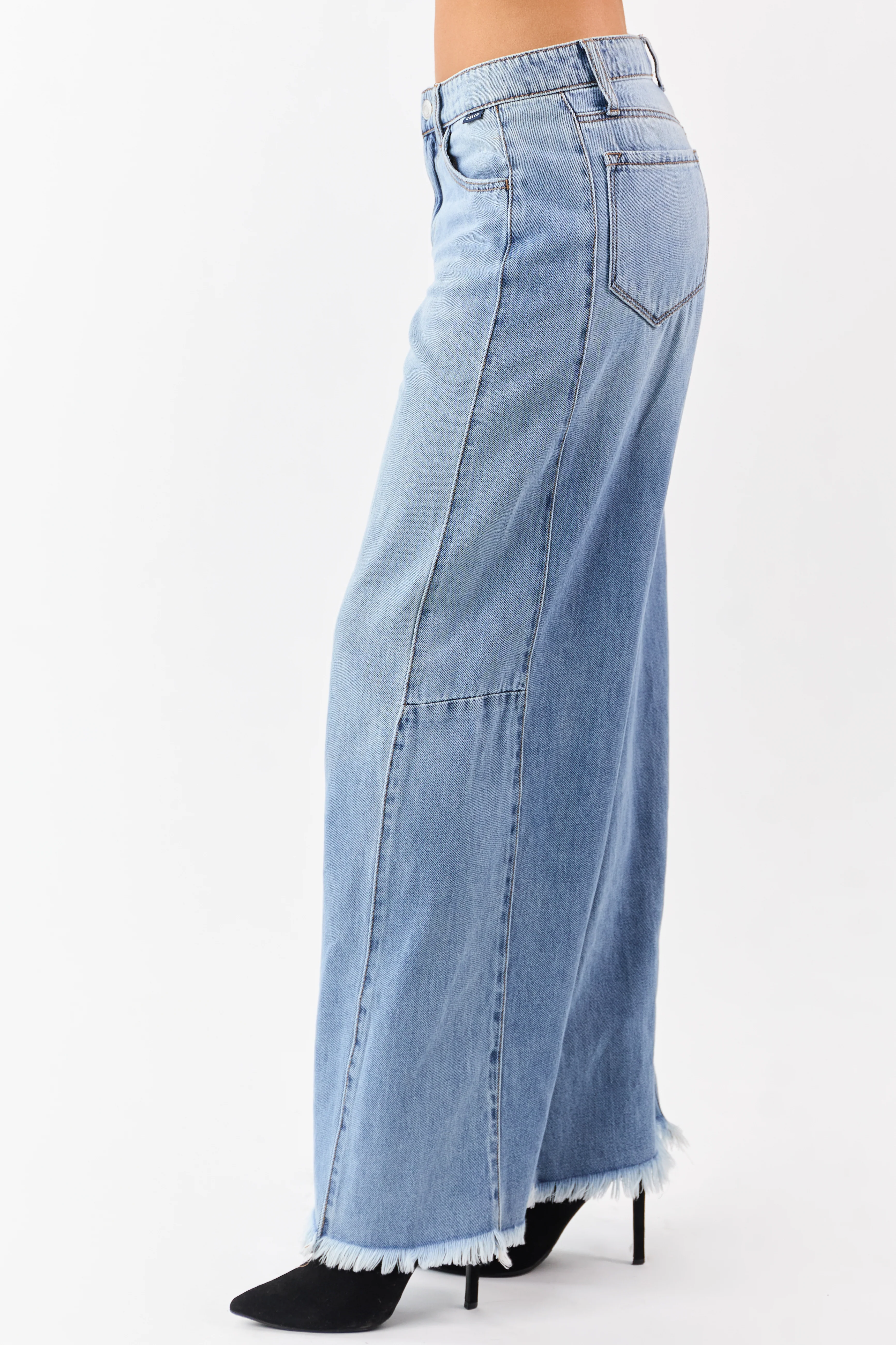 Cello Light Wash Raw Hem High Rise Wide Leg Jeans - Image 3