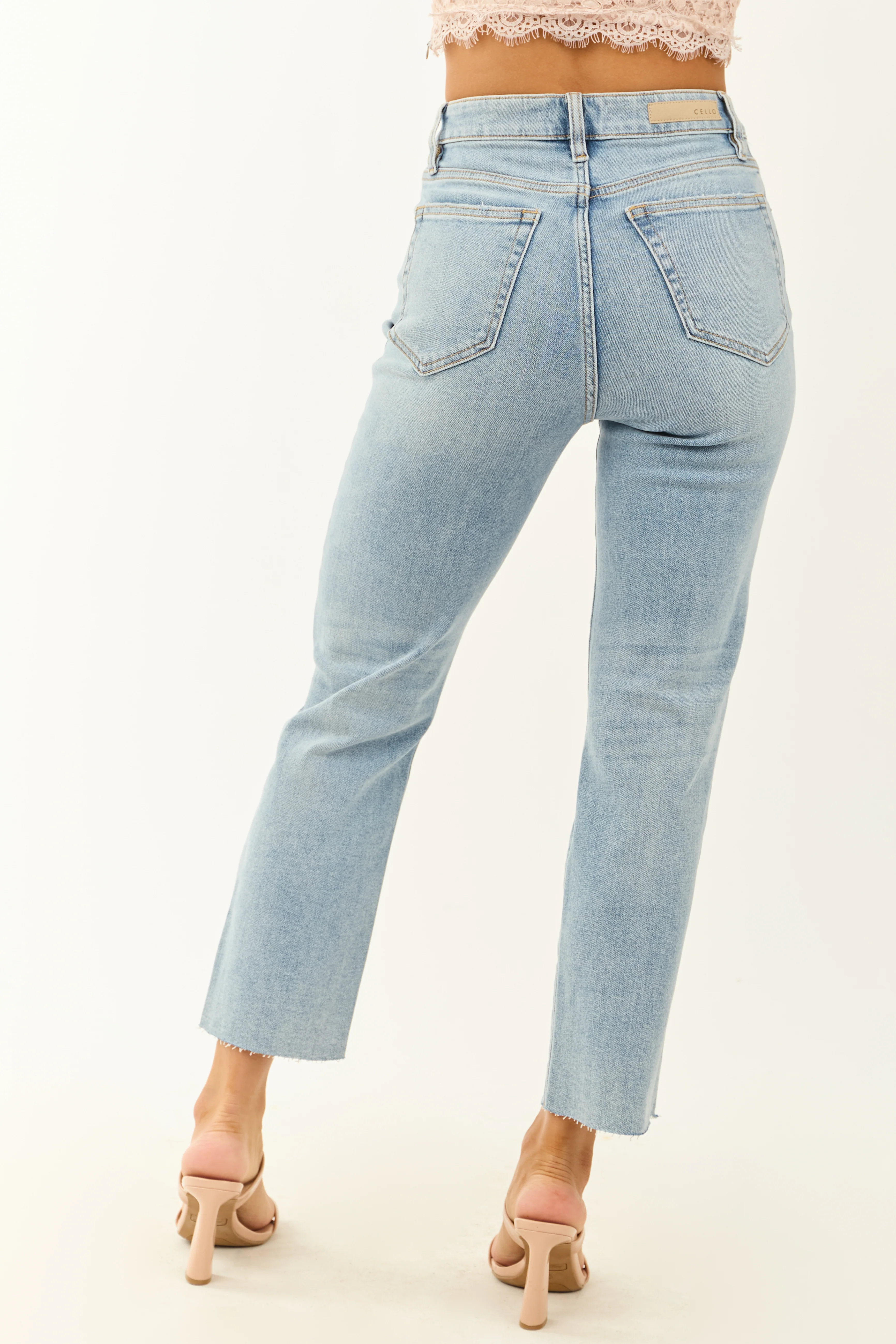 Cello Light Wash Stretchy Distressed Straight Jeans - Image 4