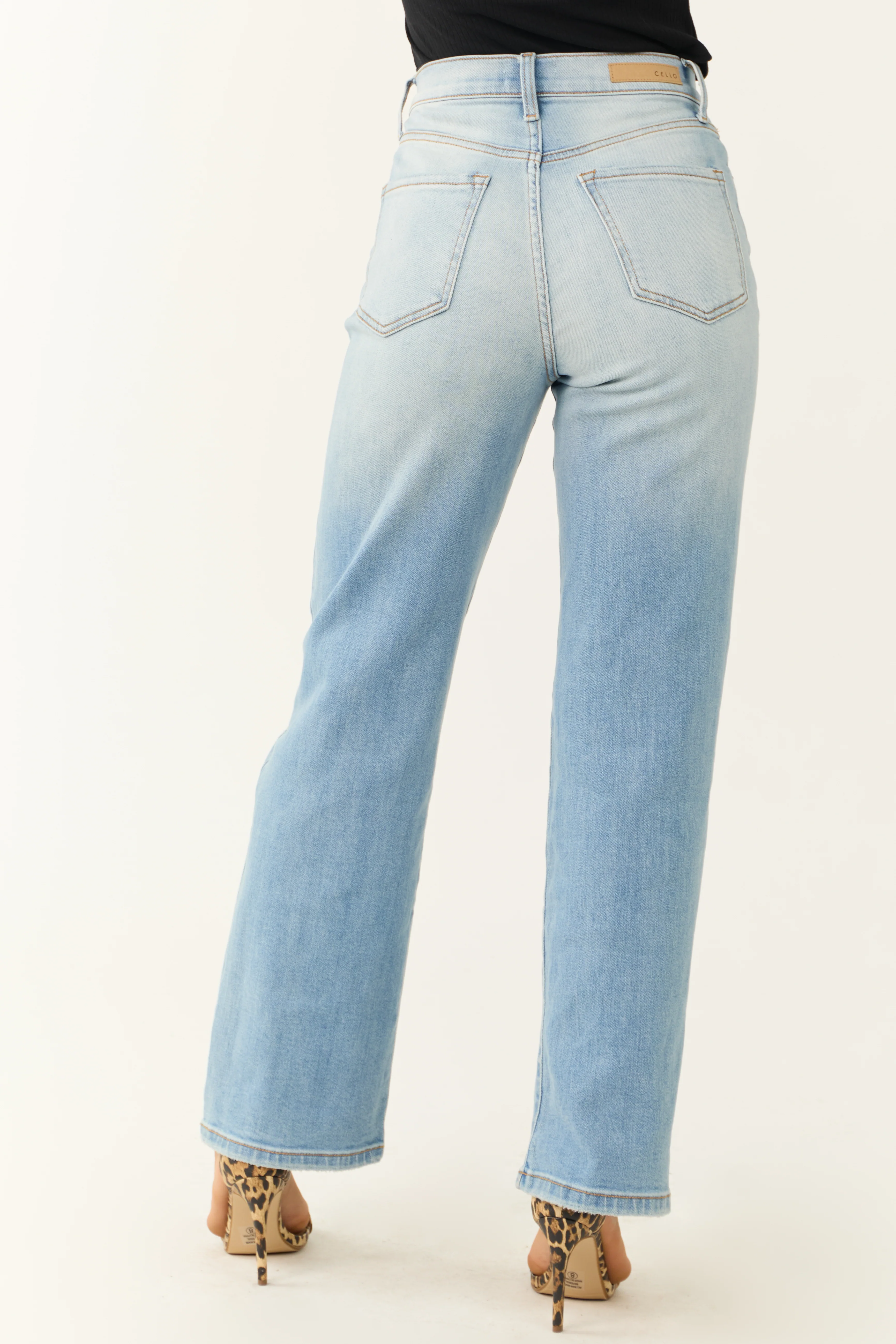 Cello Light Wash Wide Leg Distressed Jeans - Image 4