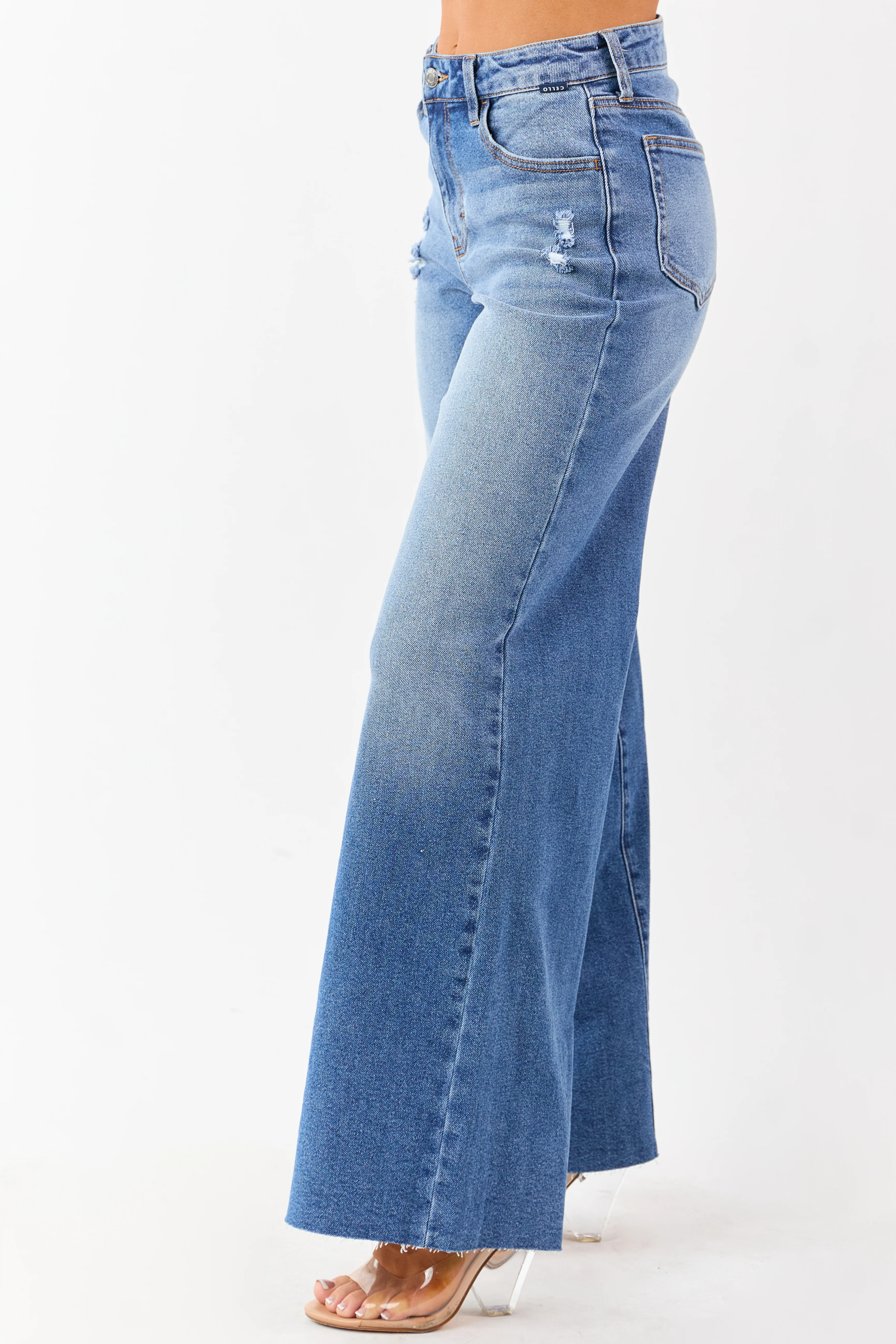 Cello Medium High Rise Curved Seam Wide Leg Jeans - Image 3